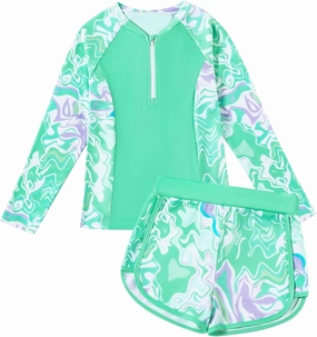 Toddler Girls Long Sleeve Swimsuits Girl Swimwear Little Girls Swimsuits 2 Pieces Toddler Rash Guard Swimsuit Print