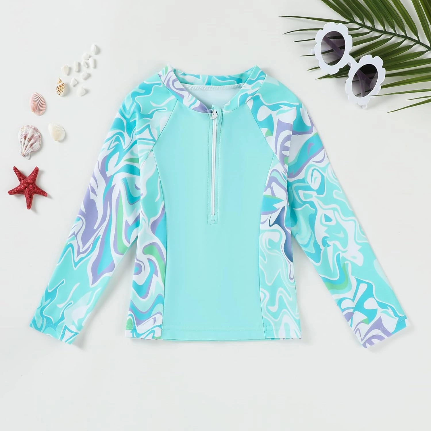 Toddler Girls Long Sleeve Swimsuits Girl Swimwear Little Girls Swimsuits 2 Pieces Toddler Rash Guard Swimsuit Print