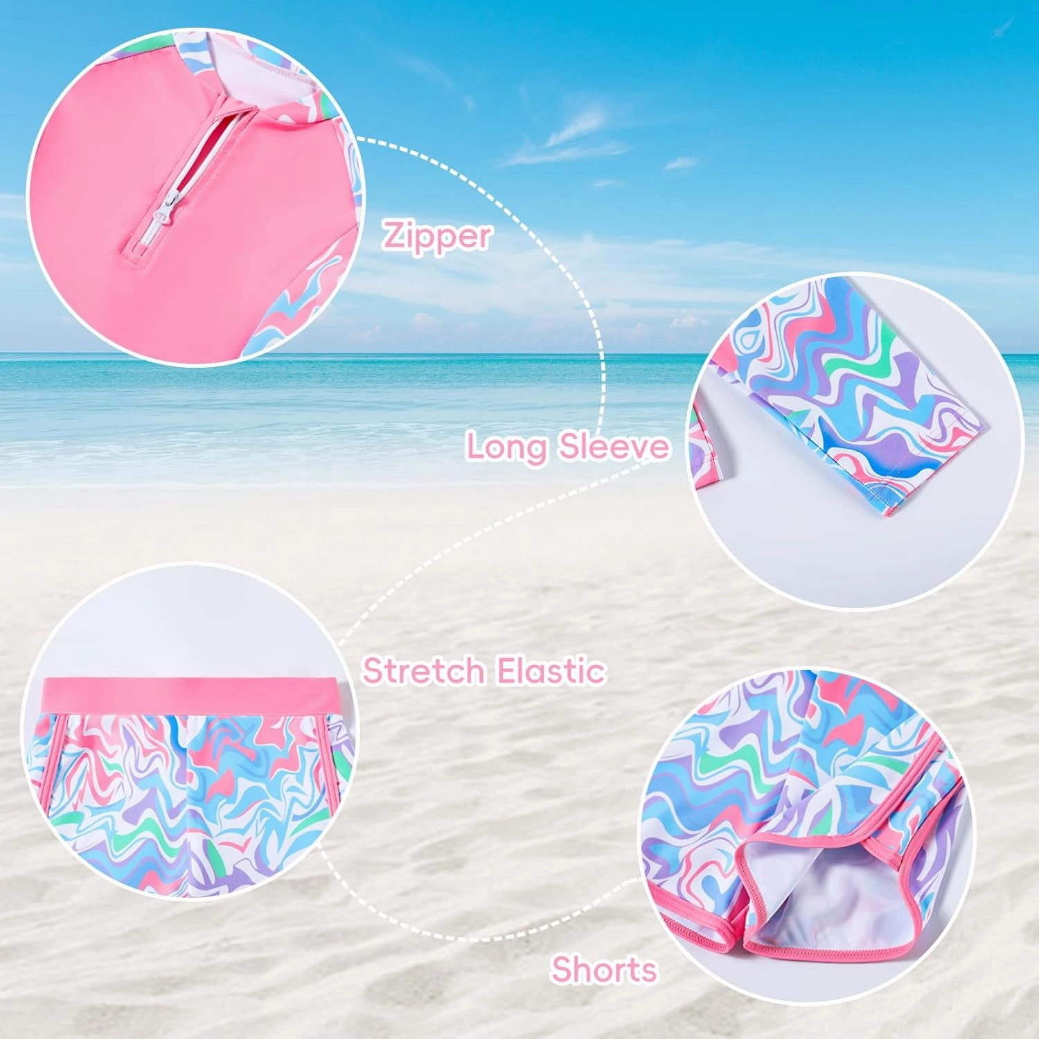 Toddler Girls Long Sleeve Swimsuits Girl Swimwear Little Girls Swimsuits 2 Pieces Toddler Rash Guard Swimsuit Print