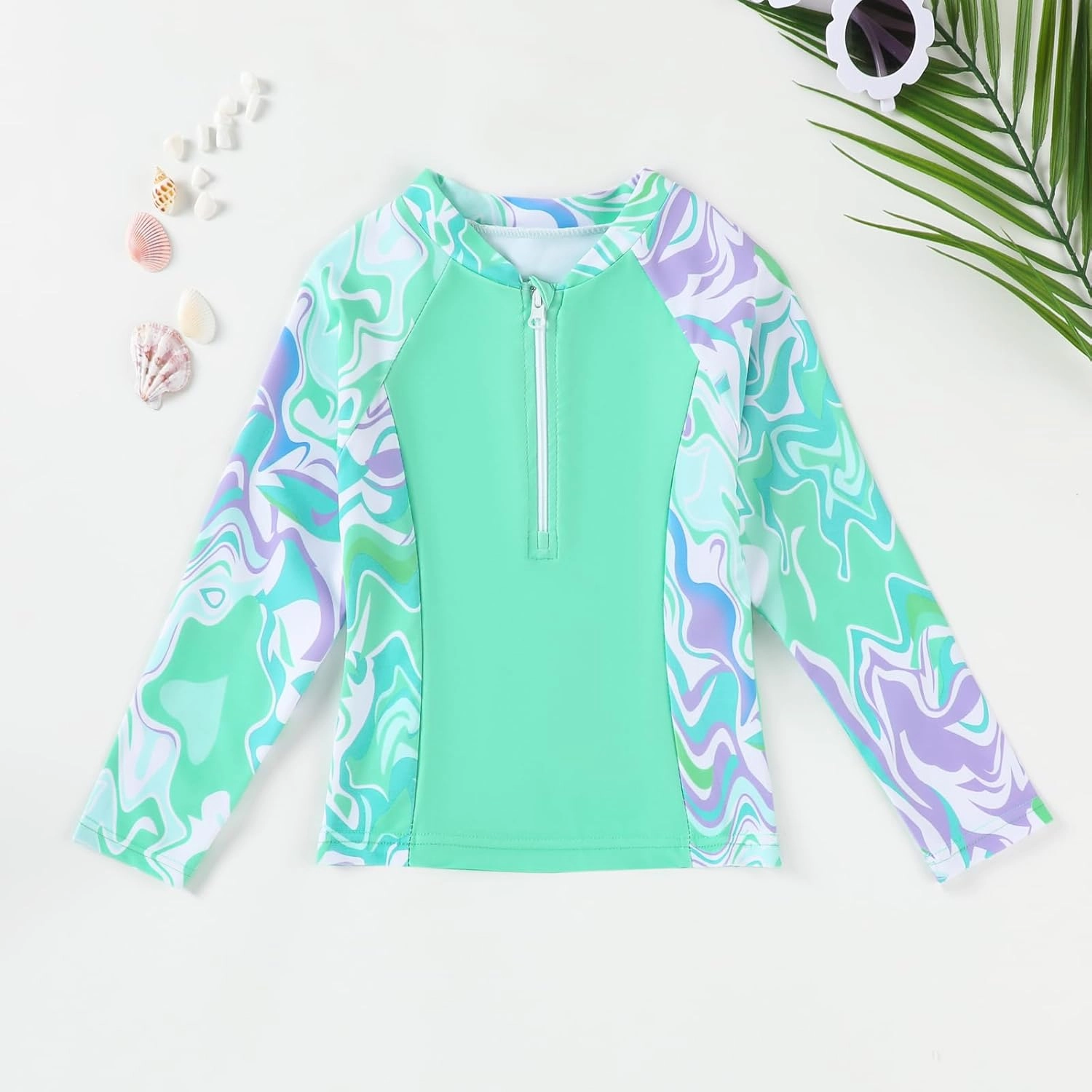 Toddler Girls Long Sleeve Swimsuits Girl Swimwear Little Girls Swimsuits 2 Pieces Toddler Rash Guard Swimsuit Print