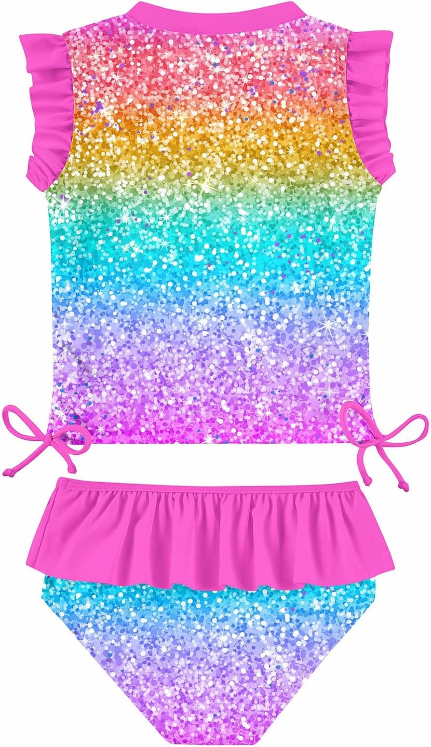 Toddler Girls Swimsuit Cute 2 Piece Tankini Bathing Suit Ruffle Beach Bikini Summer Swimwear 2-6T