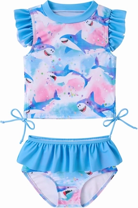 Toddler Girls Swimsuit Cute 2 Piece Tankini Bathing Suit Ruffle Beach Bikini Summer Swimwear 2-6T