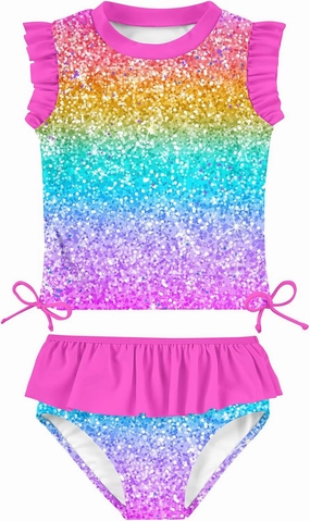 Toddler Girls Swimsuit Cute 2 Piece Tankini Bathing Suit Ruffle Beach Bikini Summer Swimwear 2-6T