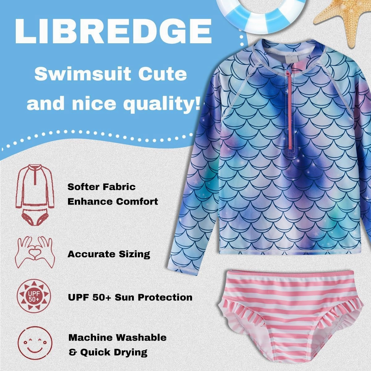 Toddler Girls Swimsuit Rash Guard Sets 2-Piece Bathing Suits UPF 50  Summer Kids Swimwear 2-7T