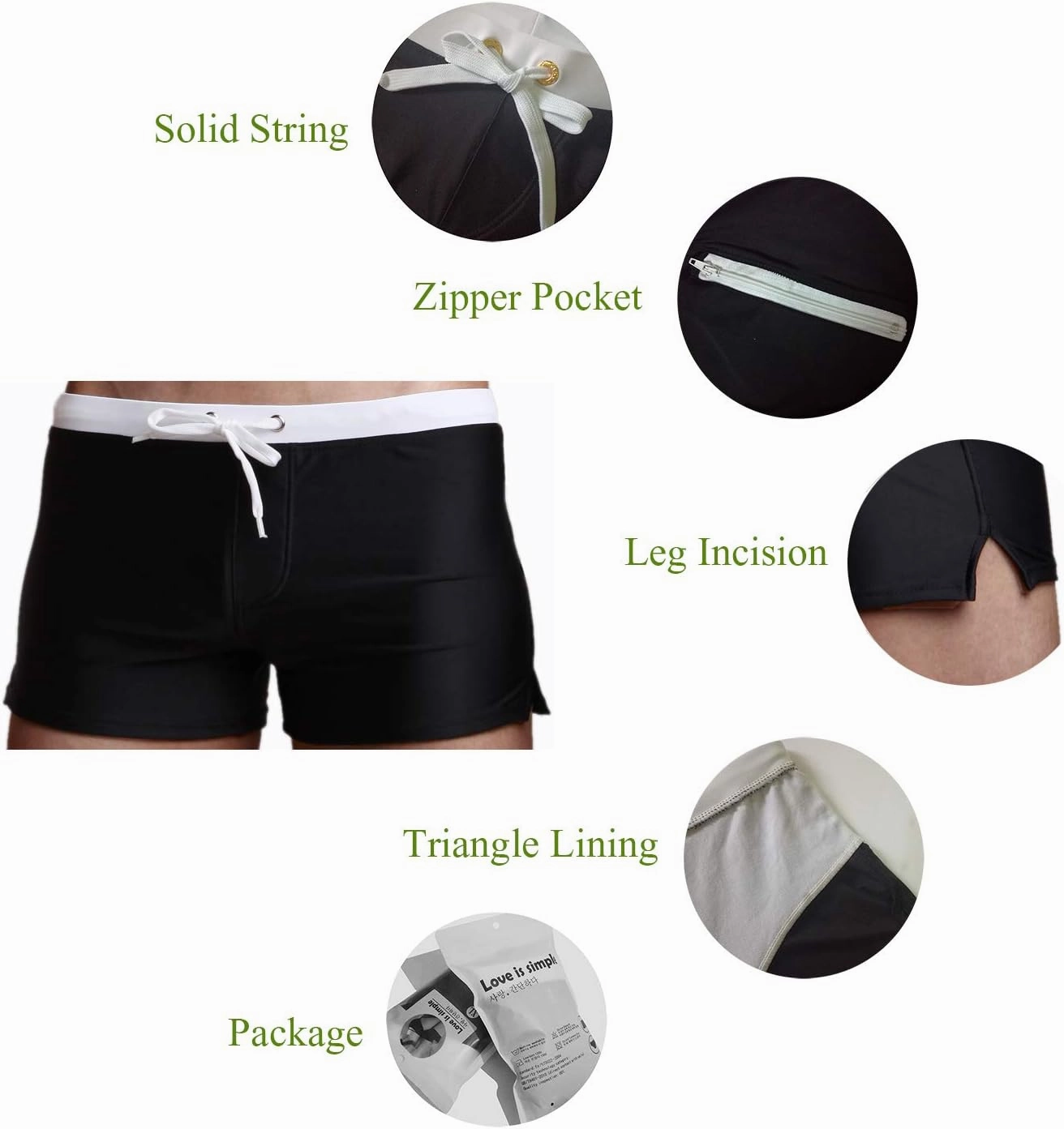 TONLEN Mens Swimwear Short Swim Trunks with Zipper Pocket