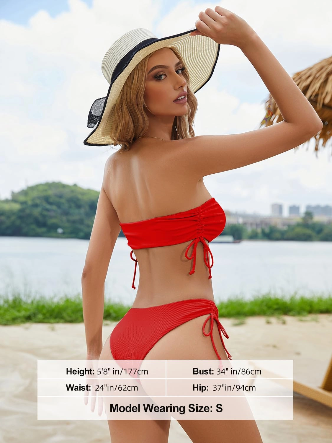 Tripsky Women's Bandeau Bikini Sets Two Piece Swimsuit High Cut Bathing Suit Ribbed Bikini Set