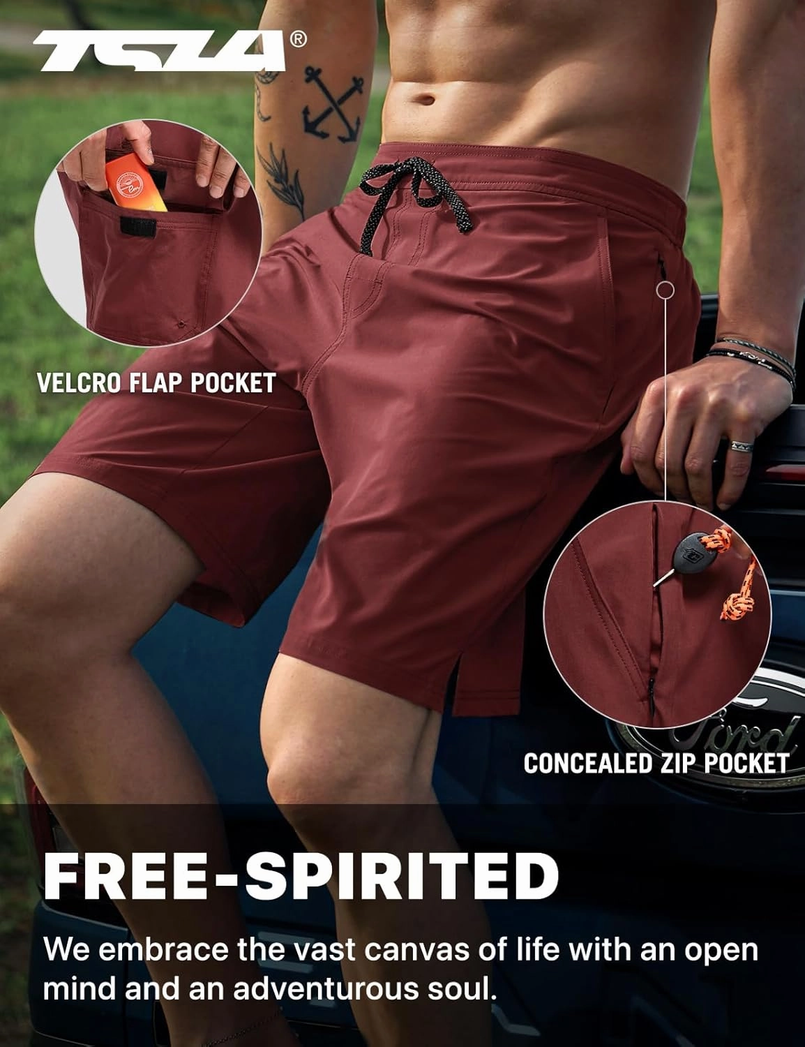 TSLA Men's Swim Trunks, Quick Dry Swimming Beach Board Shorts, Lightweight Swimwear Bathing Suits with Pockets