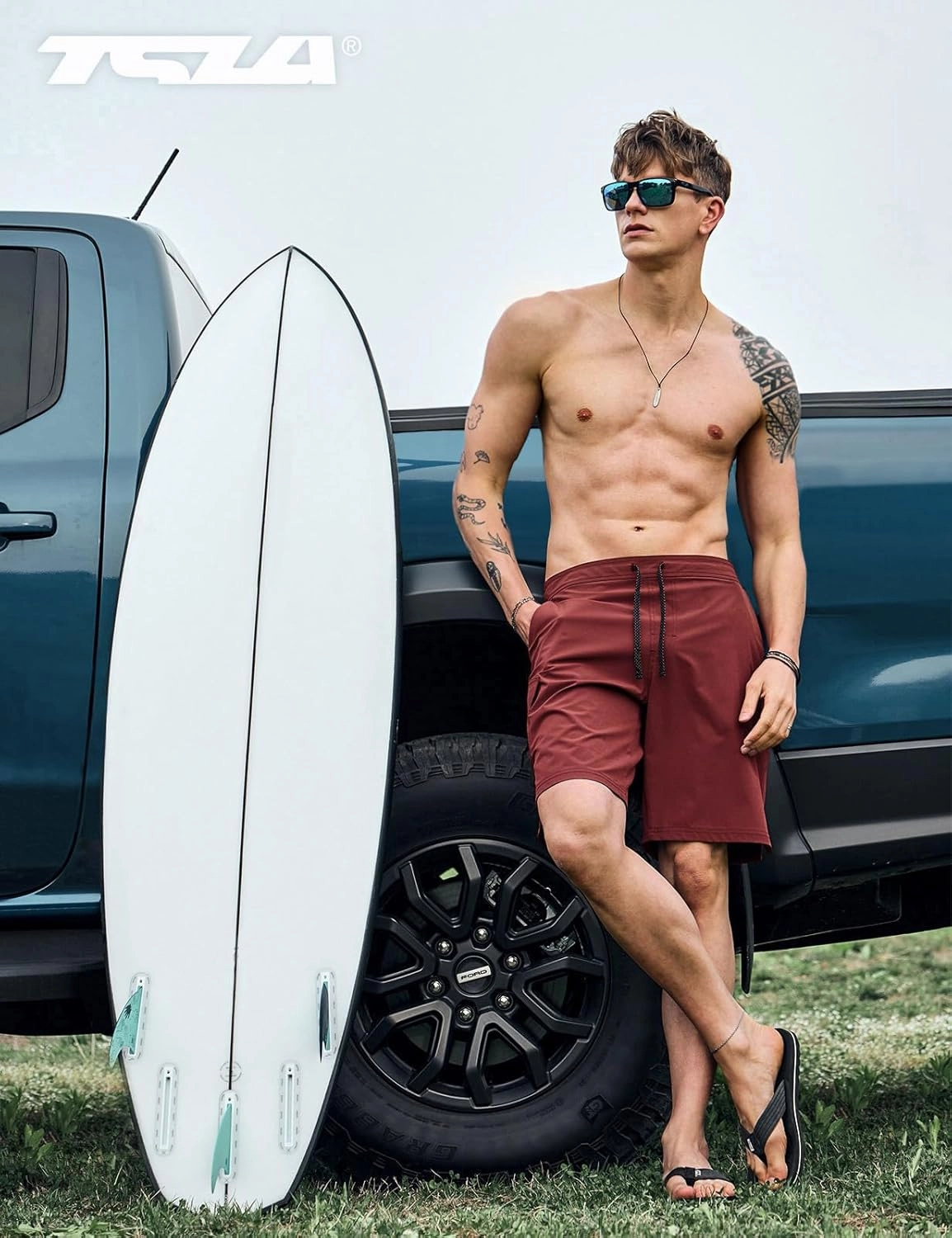 TSLA Men's Swim Trunks, Quick Dry Swimming Beach Board Shorts, Lightweight Swimwear Bathing Suits with Pockets