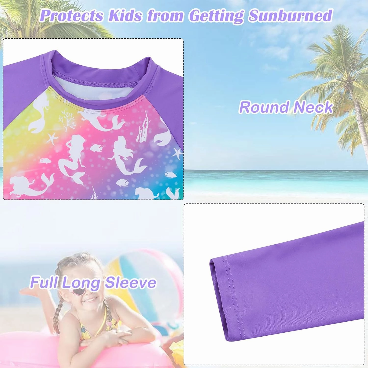 TUONROAD Girls 2 Pieces Rash Guard Swimsuit Long Sleeve Tankini for 4-10 Years