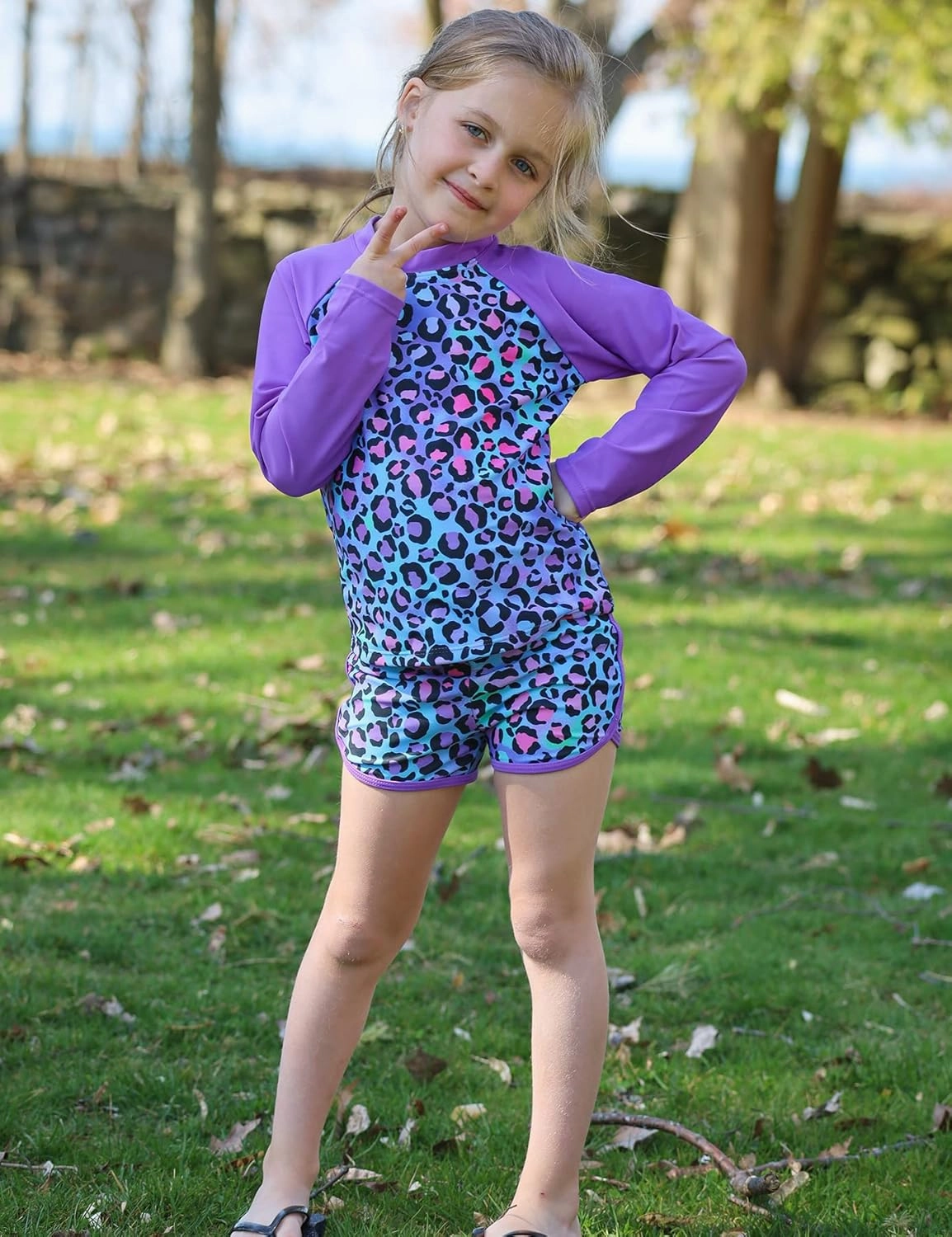 TUONROAD Girls 2 Pieces Rash Guard Swimsuit Long Sleeve Tankini for 4-10 Years