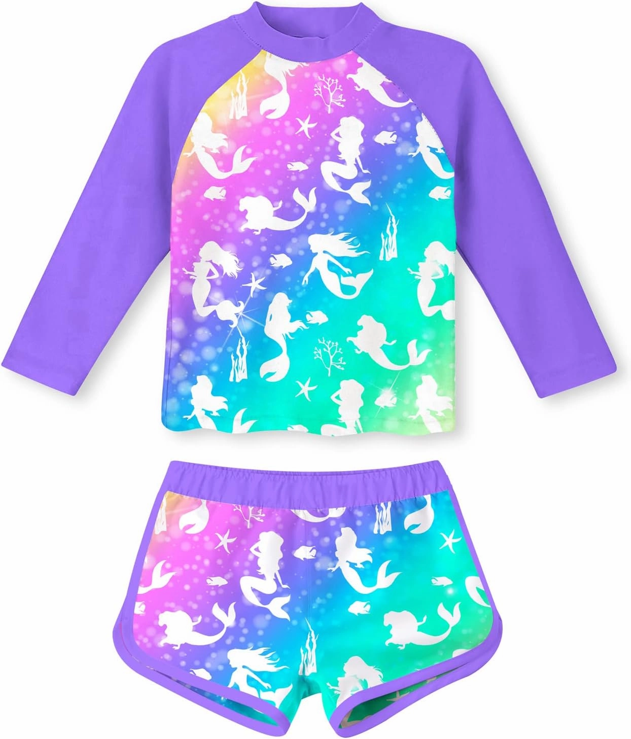 TUONROAD Girls 2 Pieces Rash Guard Swimsuit Long Sleeve Tankini for 4-10 Years