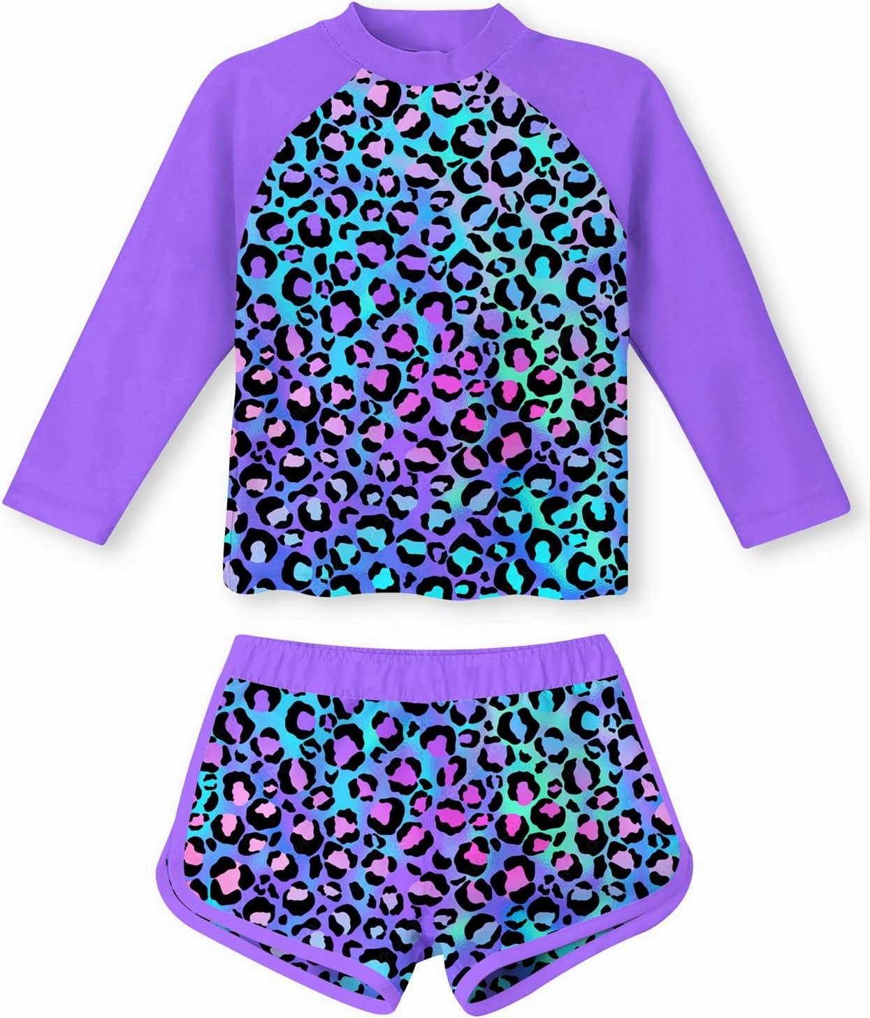 TUONROAD Girls 2 Pieces Rash Guard Swimsuit Long Sleeve Tankini for 4-10 Years