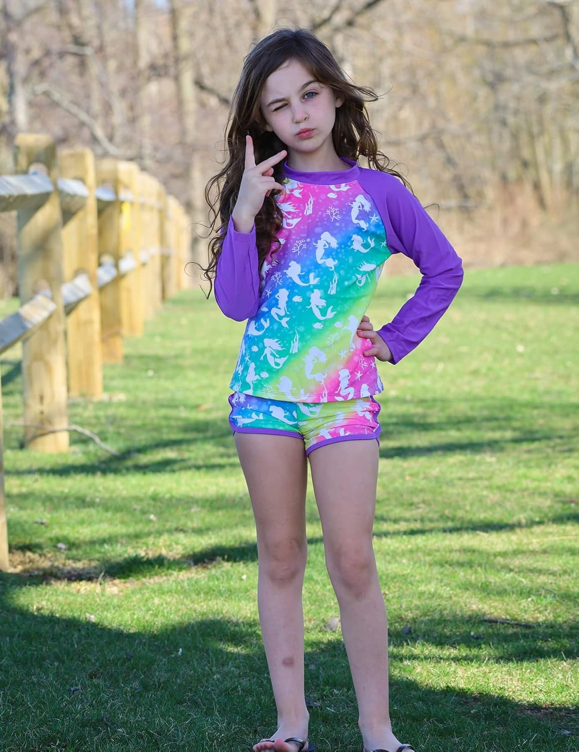 TUONROAD Girls 2 Pieces Rash Guard Swimsuit Long Sleeve Tankini for 4-10 Years