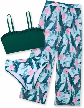 TUONROAD Girls 3 Pieces Bikini Bathing Suit with Rash Guard Pants Quick Dry Swimsuit Cover-Up Sets 6-12T
