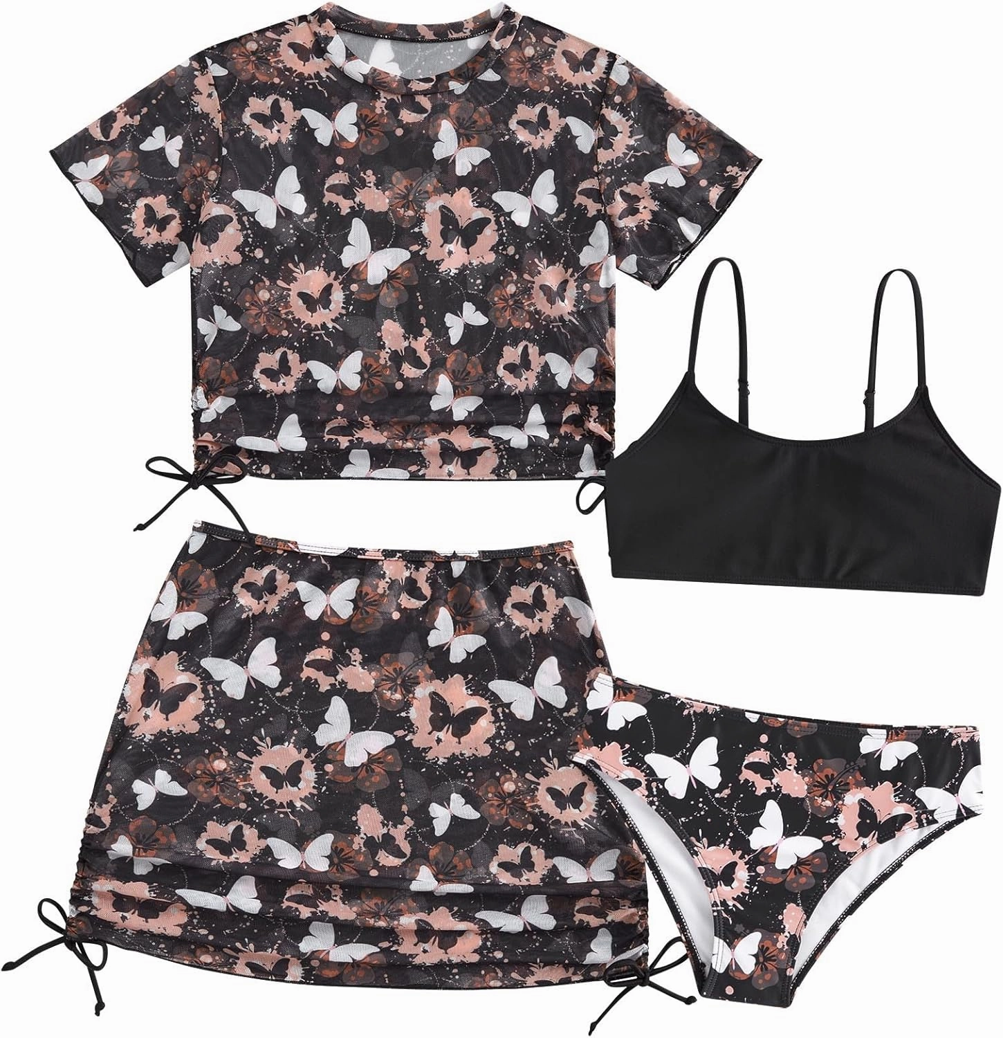 TUONROAD Girls Swimsuits 4 Piece Tankini Bathing Suit Set Cute Bikini Swimwear with Cover Ups Beach Skirt 6-13 Years