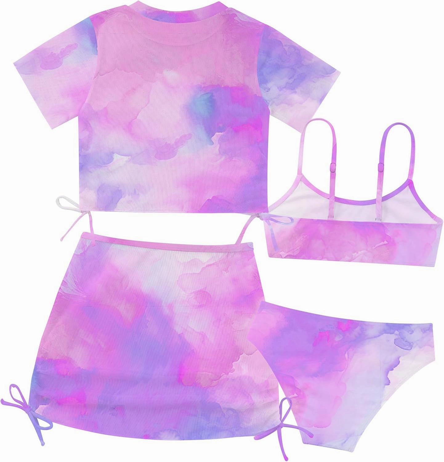 TUONROAD Girls Swimsuits 4 Piece Tankini Bathing Suit Set Cute Bikini Swimwear with Cover Ups Beach Skirt 6-13 Years