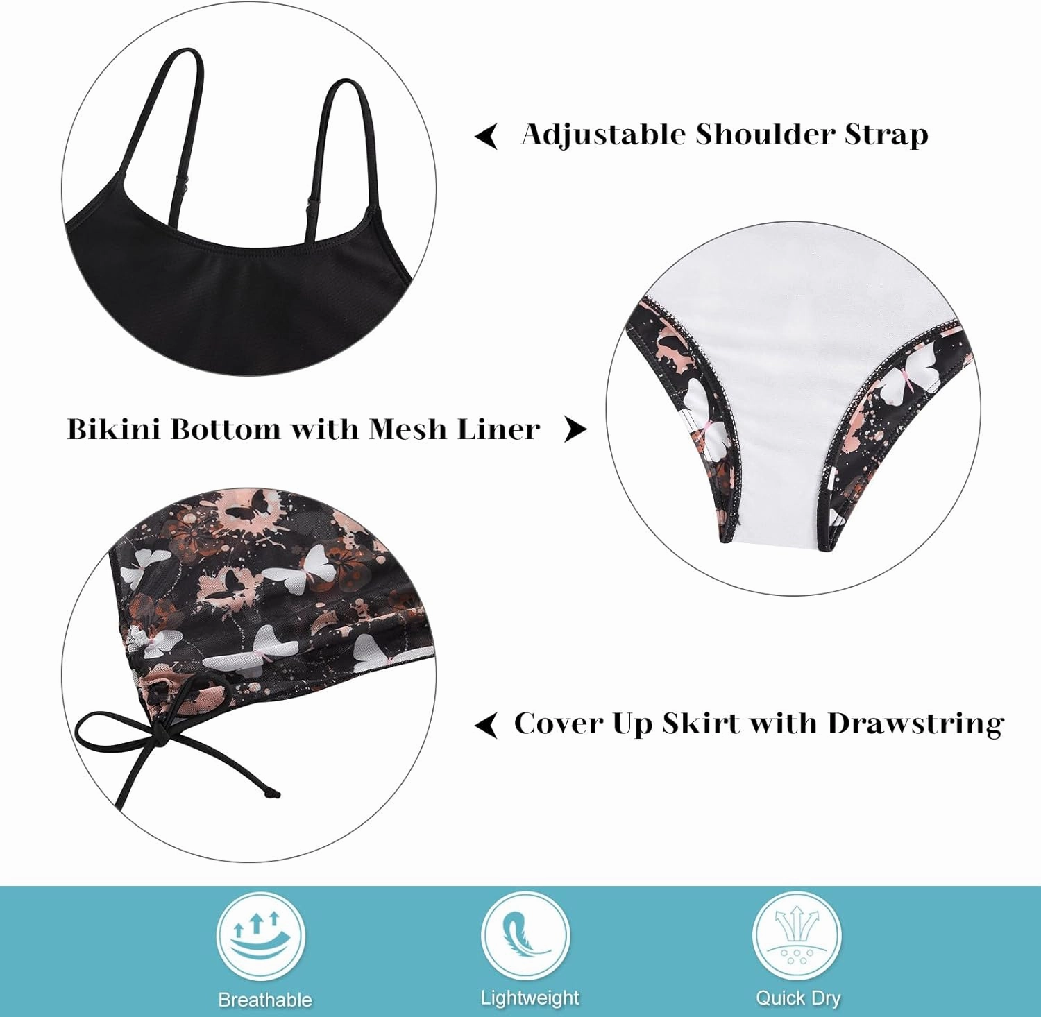 TUONROAD Girls Swimsuits 4 Piece Tankini Bathing Suit Set Cute Bikini Swimwear with Cover Ups Beach Skirt 6-13 Years