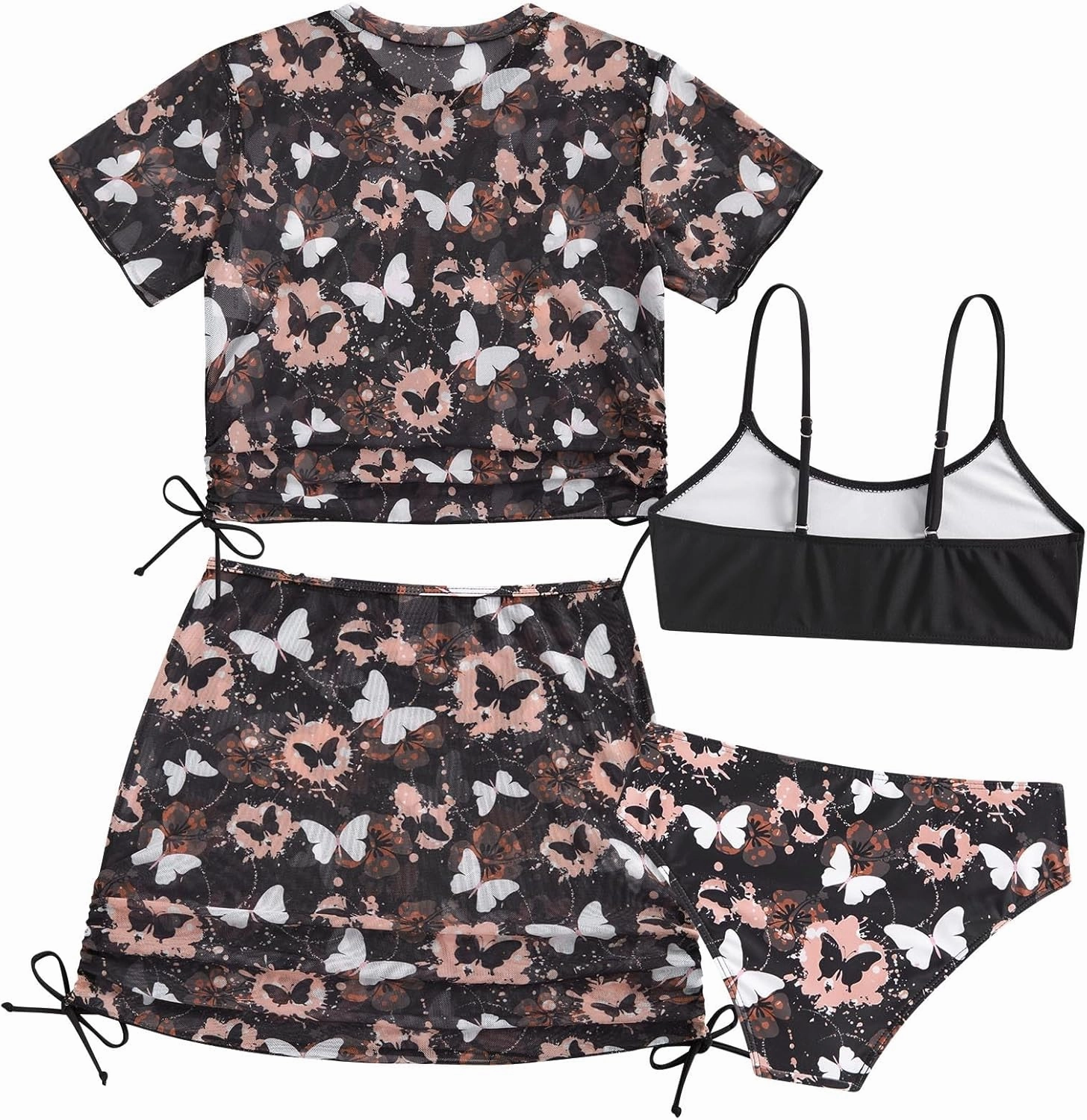 TUONROAD Girls Swimsuits 4 Piece Tankini Bathing Suit Set Cute Bikini Swimwear with Cover Ups Beach Skirt 6-13 Years