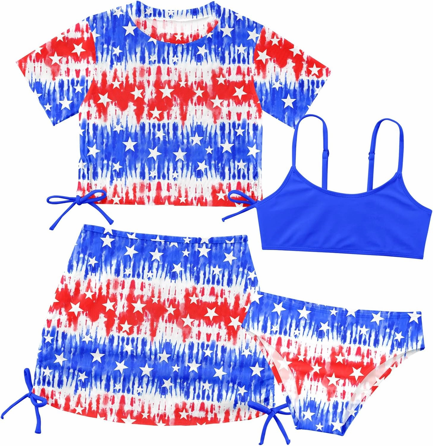 TUONROAD Girls Swimsuits 4 Piece Tankini Bathing Suit Set Cute Bikini Swimwear with Cover Ups Beach Skirt 6-13 Years