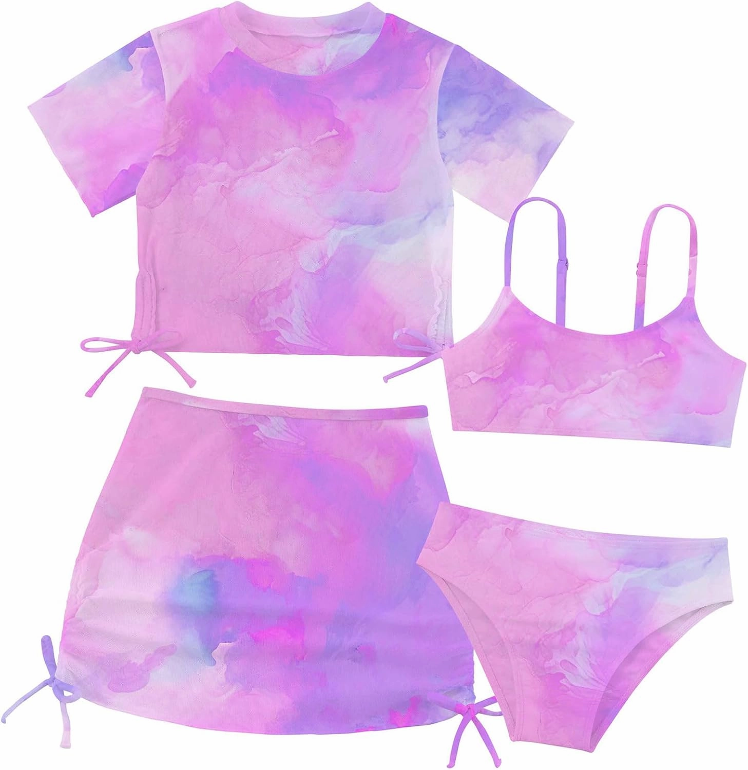 TUONROAD Girls Swimsuits 4 Piece Tankini Bathing Suit Set Cute Bikini Swimwear with Cover Ups Beach Skirt 6-13 Years