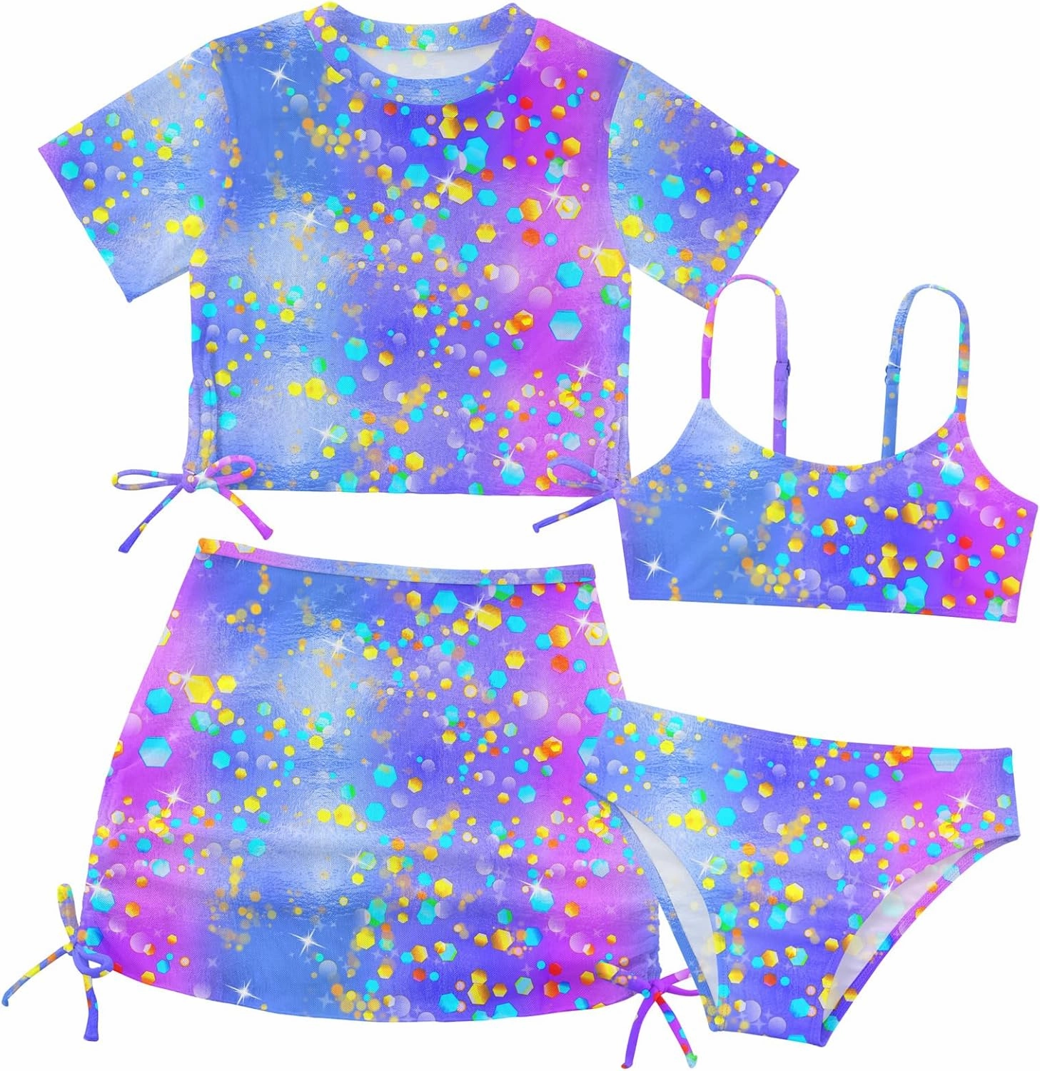TUONROAD Girls Swimsuits 4 Piece Tankini Bathing Suit Set Cute Bikini Swimwear with Cover Ups Beach Skirt 6-13 Years