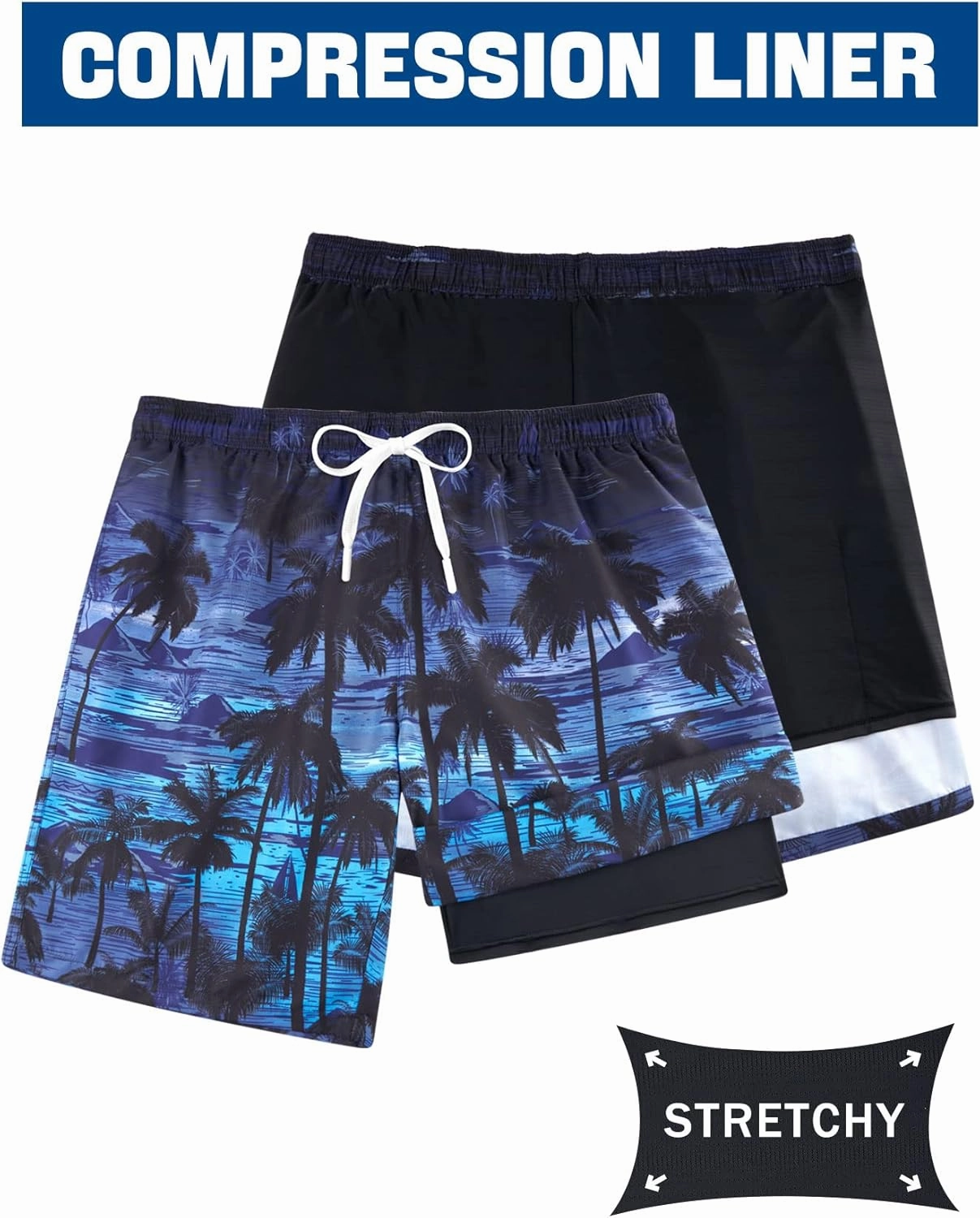 TUONROAD Mens Swim Trunks with Compression Liner 2 in 1 Board Shorts 9 Inch Quick Dry Swimming Trunks with Pockets