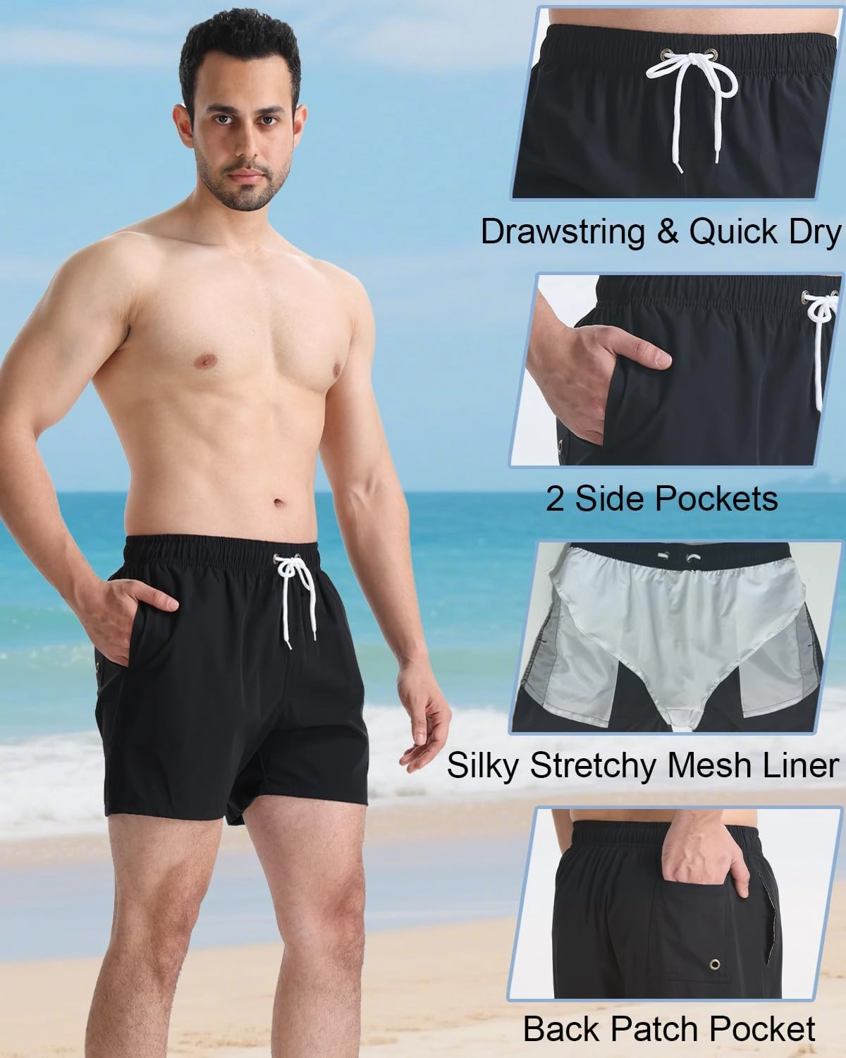 TUVEKE Men's Swim Trunks Quick Dry Bathing Suit for Men 5 Inch Inseam with Mesh Liner Mens Swimming Shorts Beach Shorts S-XXL
