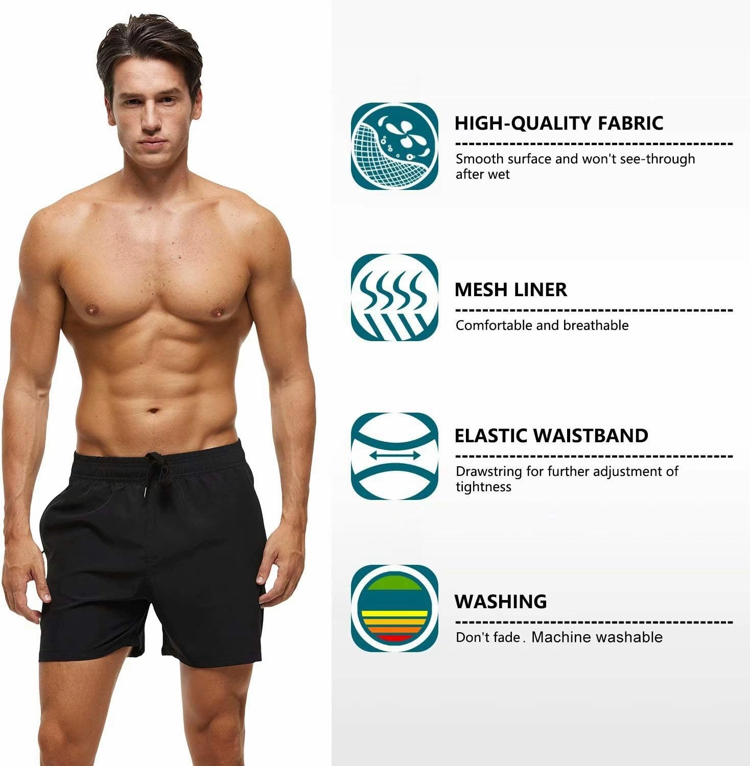 Tyhengta Men's Swim Trunks Quick Dry Beach Shorts with Zipper Pockets and Mesh Lining