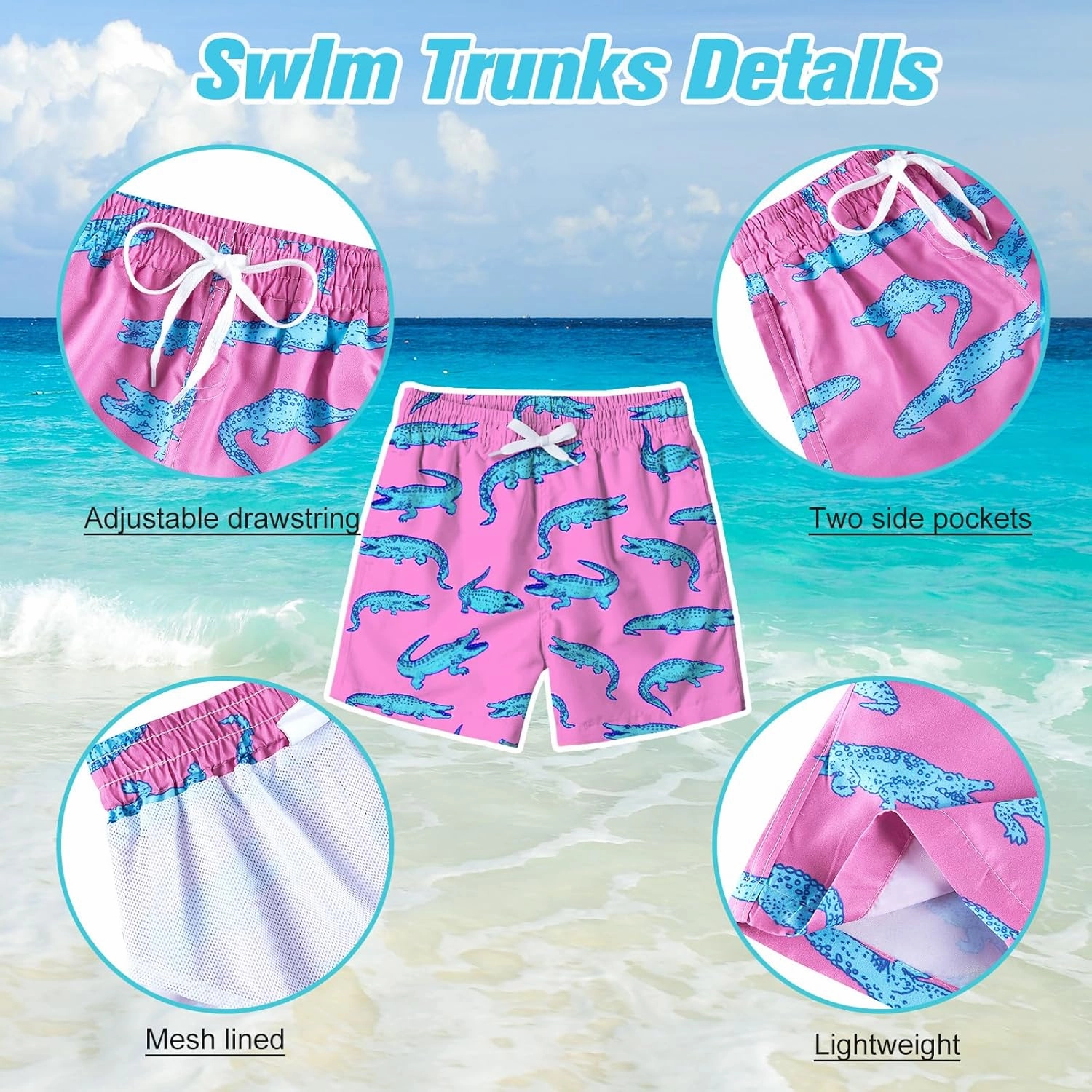 uideazone Boys Swim Trunks 3D Funny Print Surfing Board Shorts Quick Dry UPF 50  Swimsuit Beachwear with Mesh Lining 2-12T