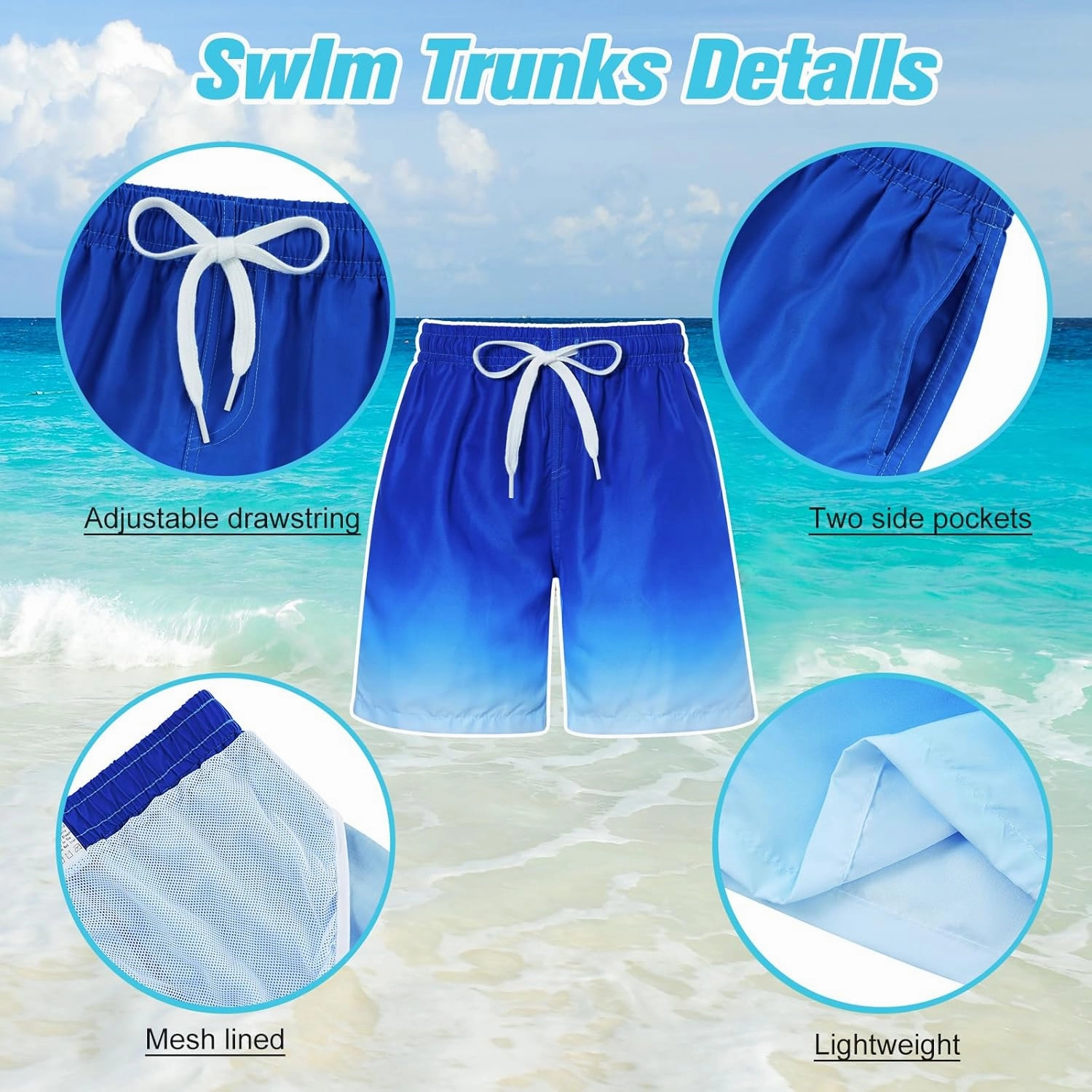 uideazone Boys Swim Trunks 3D Funny Print Surfing Board Shorts Quick Dry UPF 50  Swimsuit Beachwear with Mesh Lining 2-12T