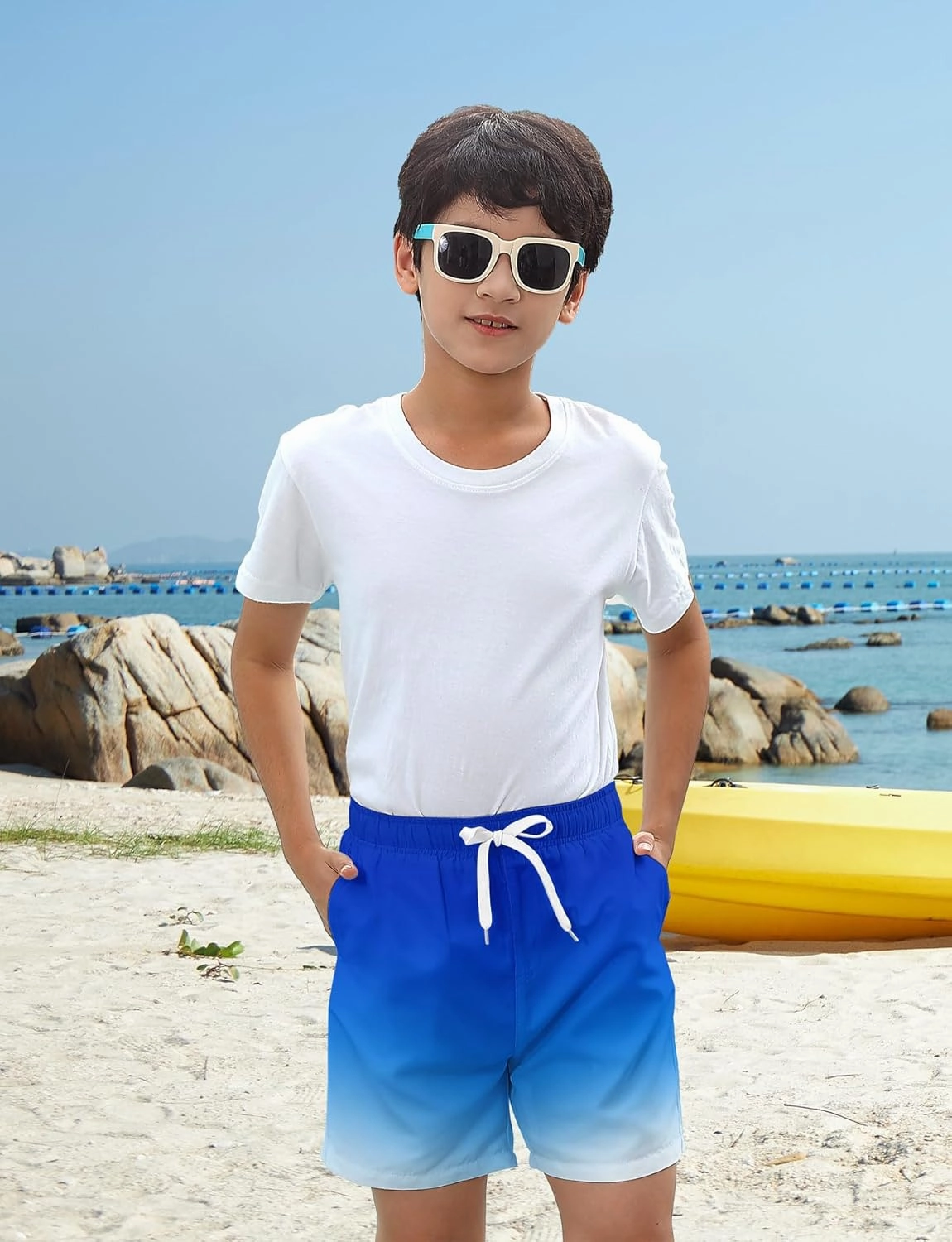 uideazone Boys Swim Trunks 3D Funny Print Surfing Board Shorts Quick Dry UPF 50  Swimsuit Beachwear with Mesh Lining 2-12T