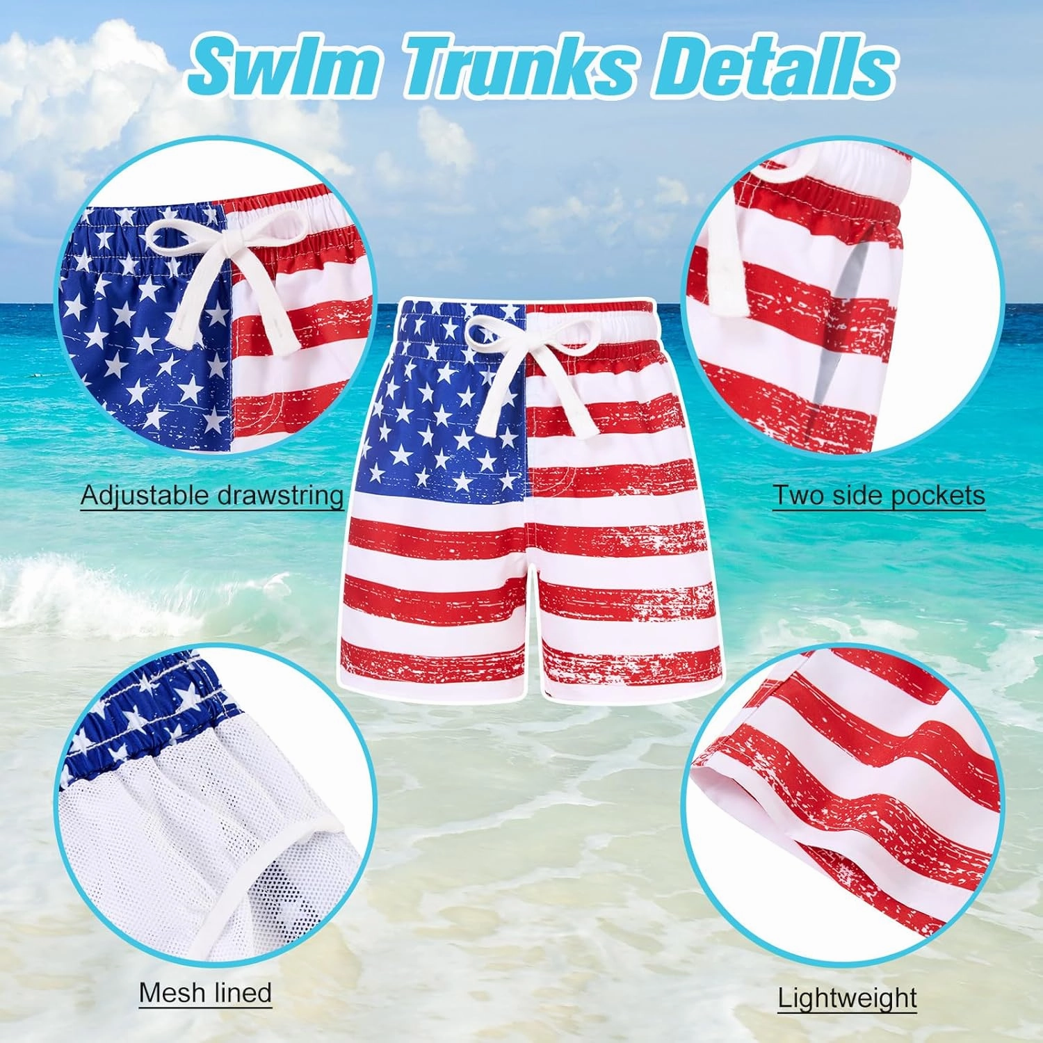 uideazone Boys Swim Trunks 3D Funny Print Surfing Board Shorts Quick Dry UPF 50  Swimsuit Beachwear with Mesh Lining 2-12T