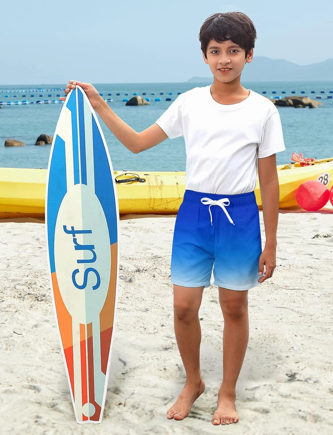uideazone Boys Swim Trunks 3D Funny Print Surfing Board Shorts Quick Dry UPF 50  Swimsuit Beachwear with Mesh Lining 2-12T