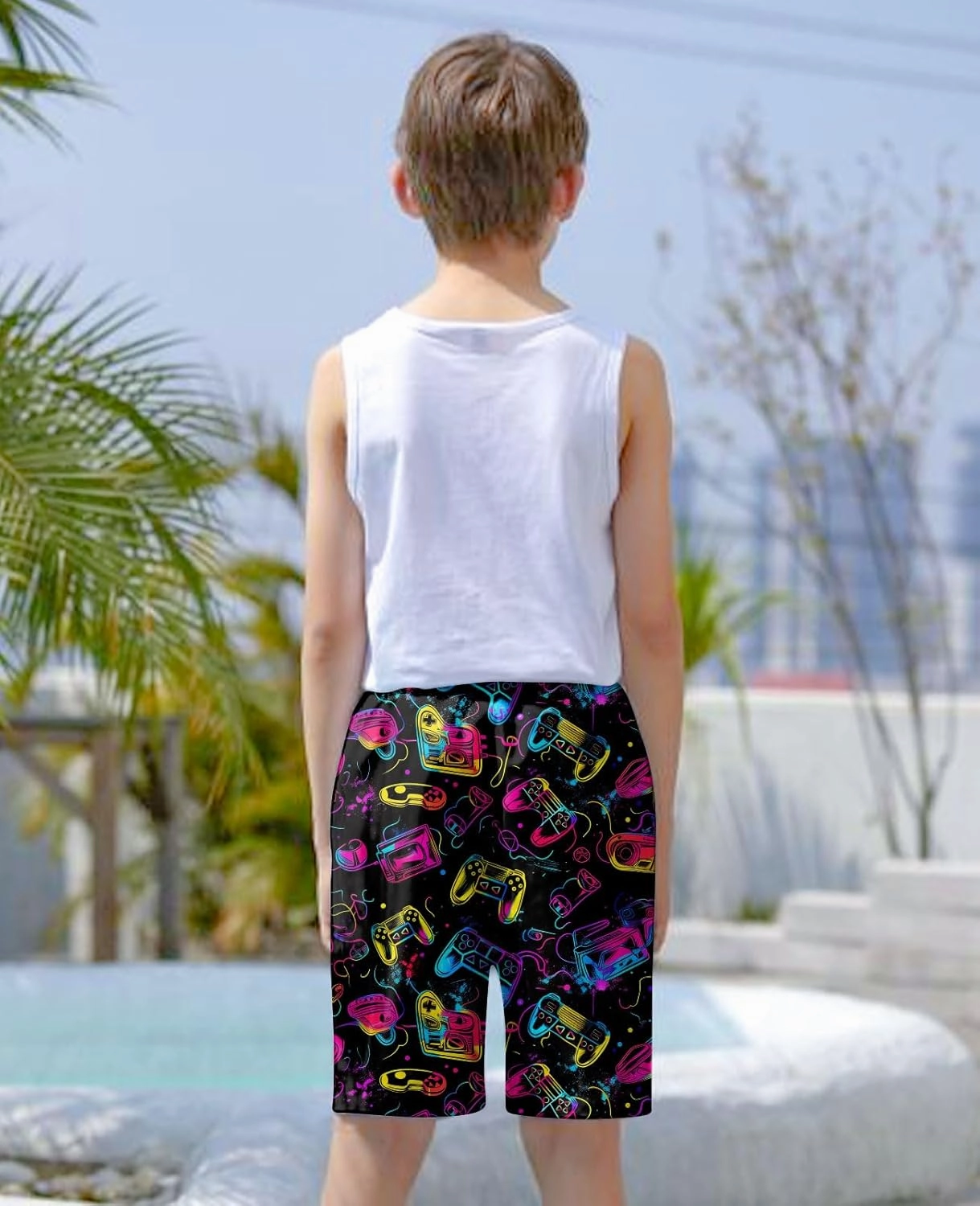 uideazone Boys Teens Swim Trunks Quick Dry Waterproof Surfing Board Shorts Drawstring Elastic Waist with Mesh Lining 5-14T