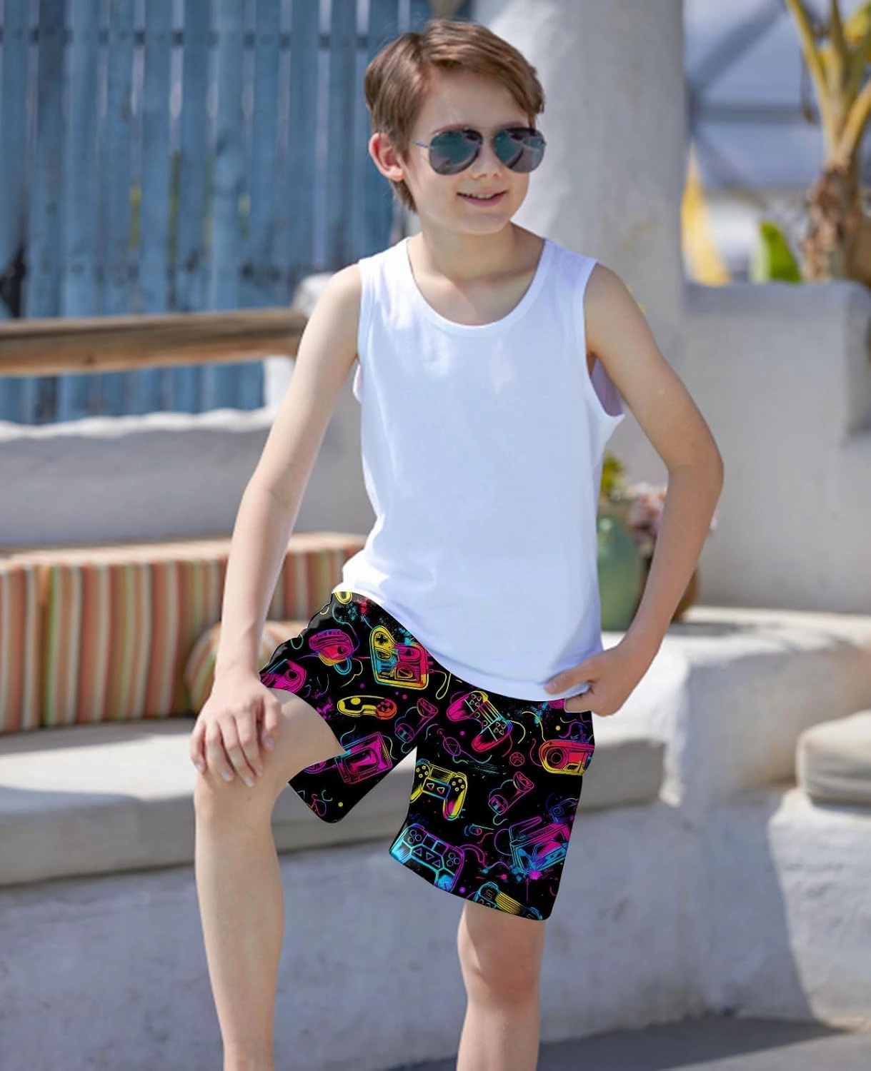 uideazone Boys Teens Swim Trunks Quick Dry Waterproof Surfing Board Shorts Drawstring Elastic Waist with Mesh Lining 5-14T