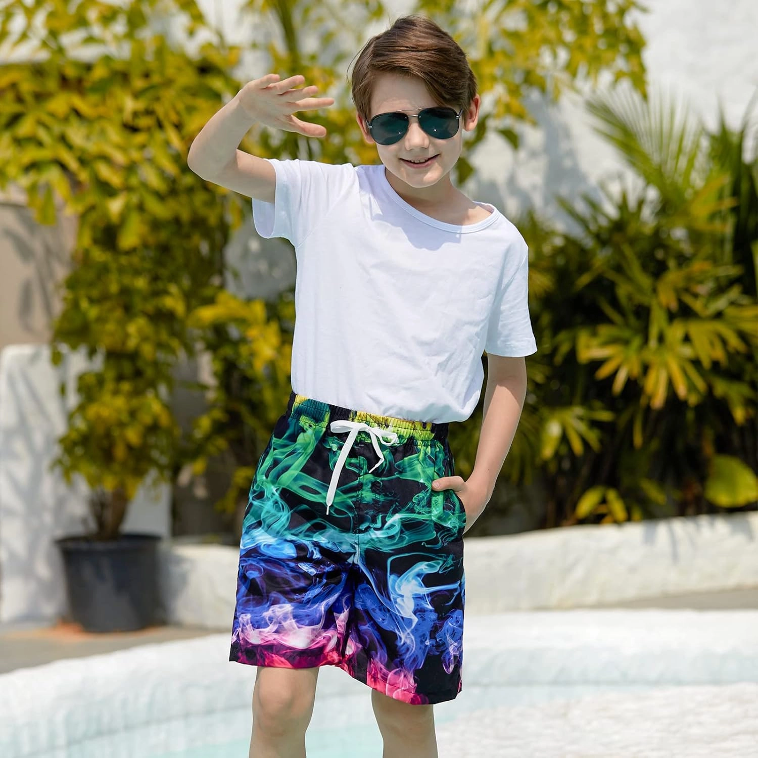 uideazone Boys Teens Swim Trunks Quick Dry Waterproof Surfing Board Shorts Drawstring Elastic Waist with Mesh Lining 5-14T