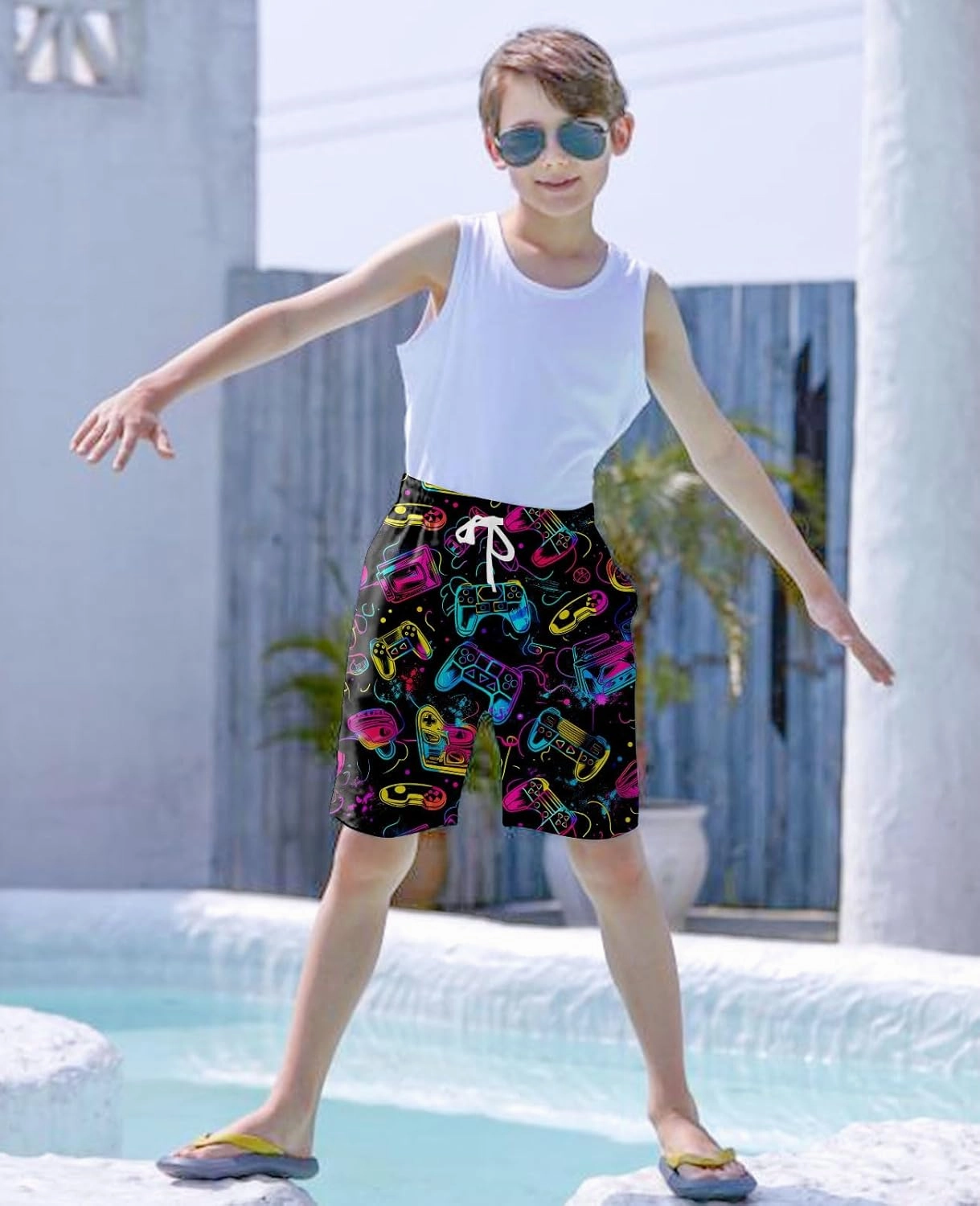 uideazone Boys Teens Swim Trunks Quick Dry Waterproof Surfing Board Shorts Drawstring Elastic Waist with Mesh Lining 5-14T
