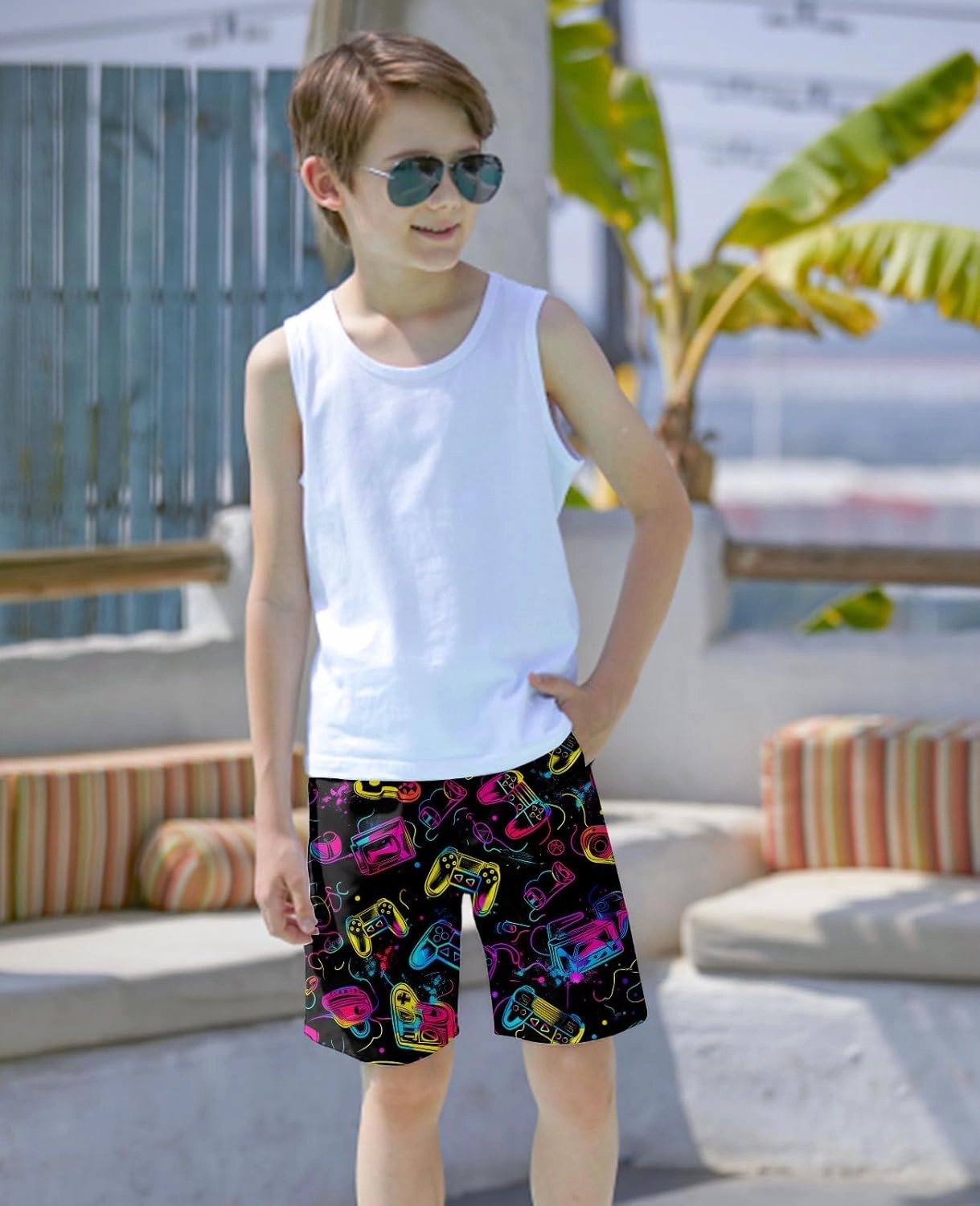 uideazone Boys Teens Swim Trunks Quick Dry Waterproof Surfing Board Shorts Drawstring Elastic Waist with Mesh Lining 5-14T