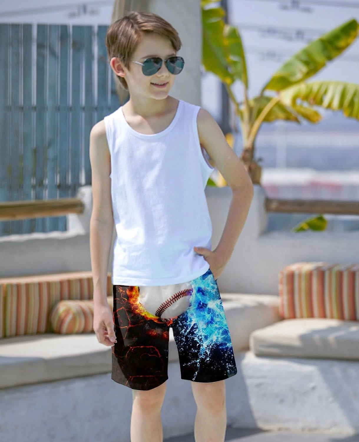 uideazone Boys Teens Swim Trunks Quick Dry Waterproof Surfing Board Shorts Drawstring Elastic Waist with Mesh Lining 5-14T