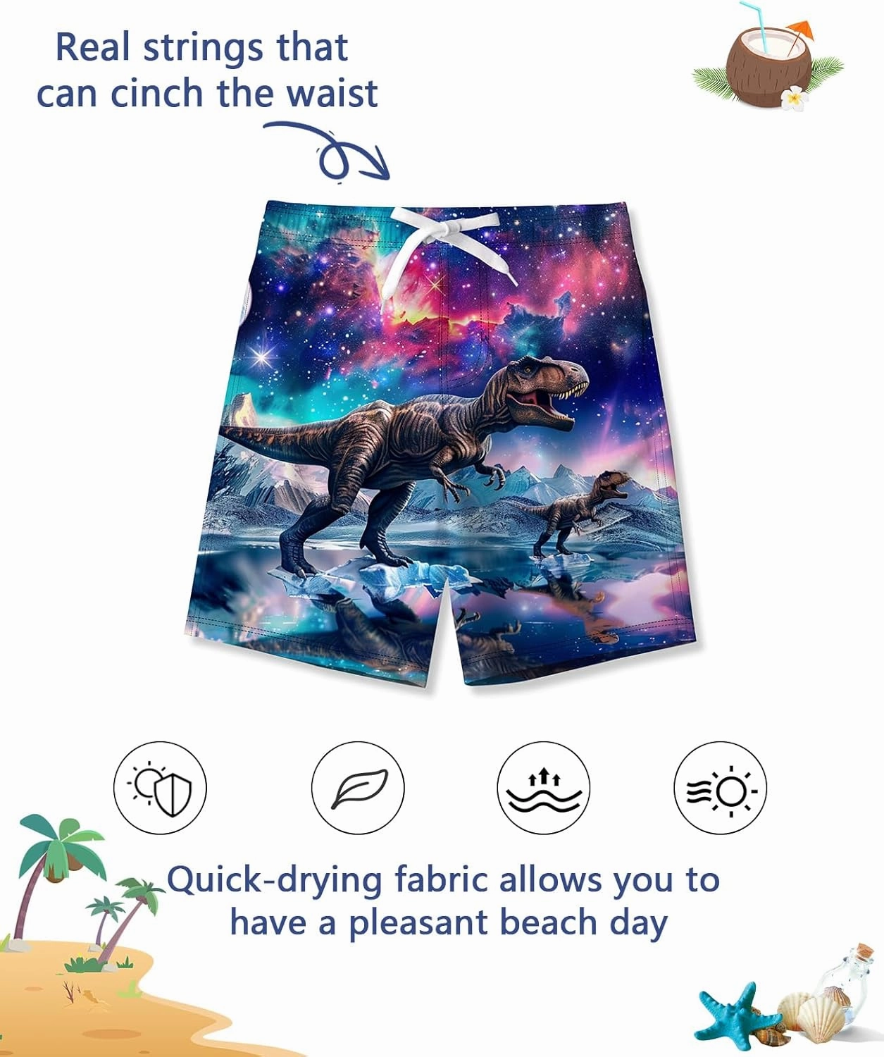 uideazone Boys Teens Swim Trunks Quick Dry Waterproof Surfing Board Shorts Drawstring Elastic Waist with Mesh Lining 5-14T