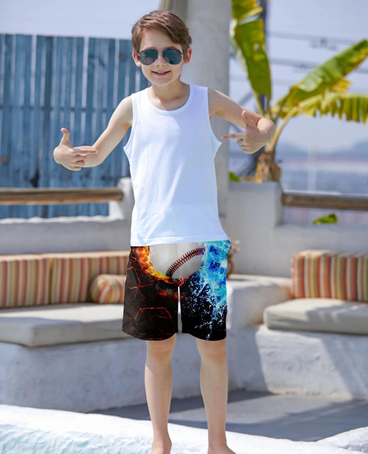 uideazone Boys Teens Swim Trunks Quick Dry Waterproof Surfing Board Shorts Drawstring Elastic Waist with Mesh Lining 5-14T