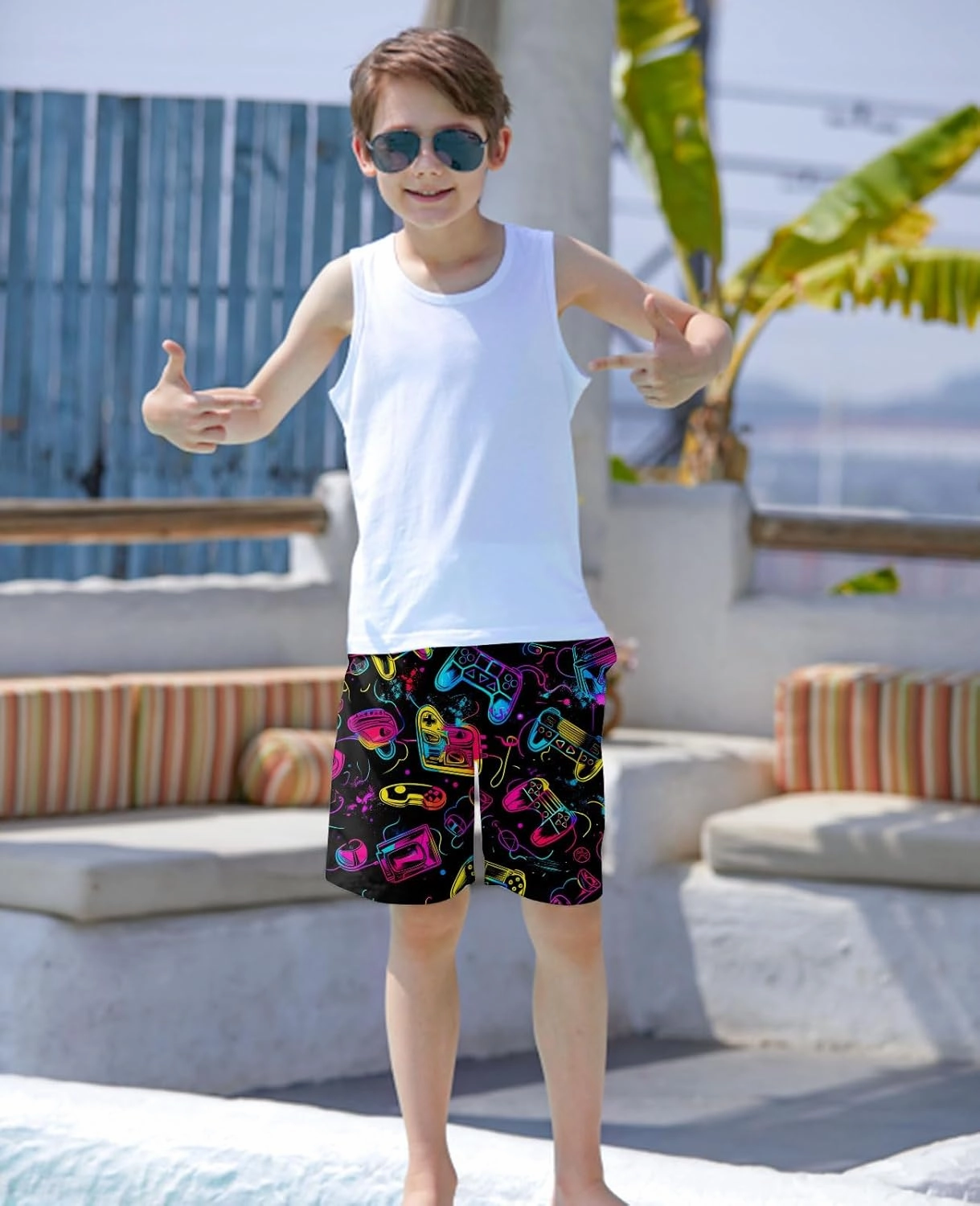 uideazone Boys Teens Swim Trunks Quick Dry Waterproof Surfing Board Shorts Drawstring Elastic Waist with Mesh Lining 5-14T