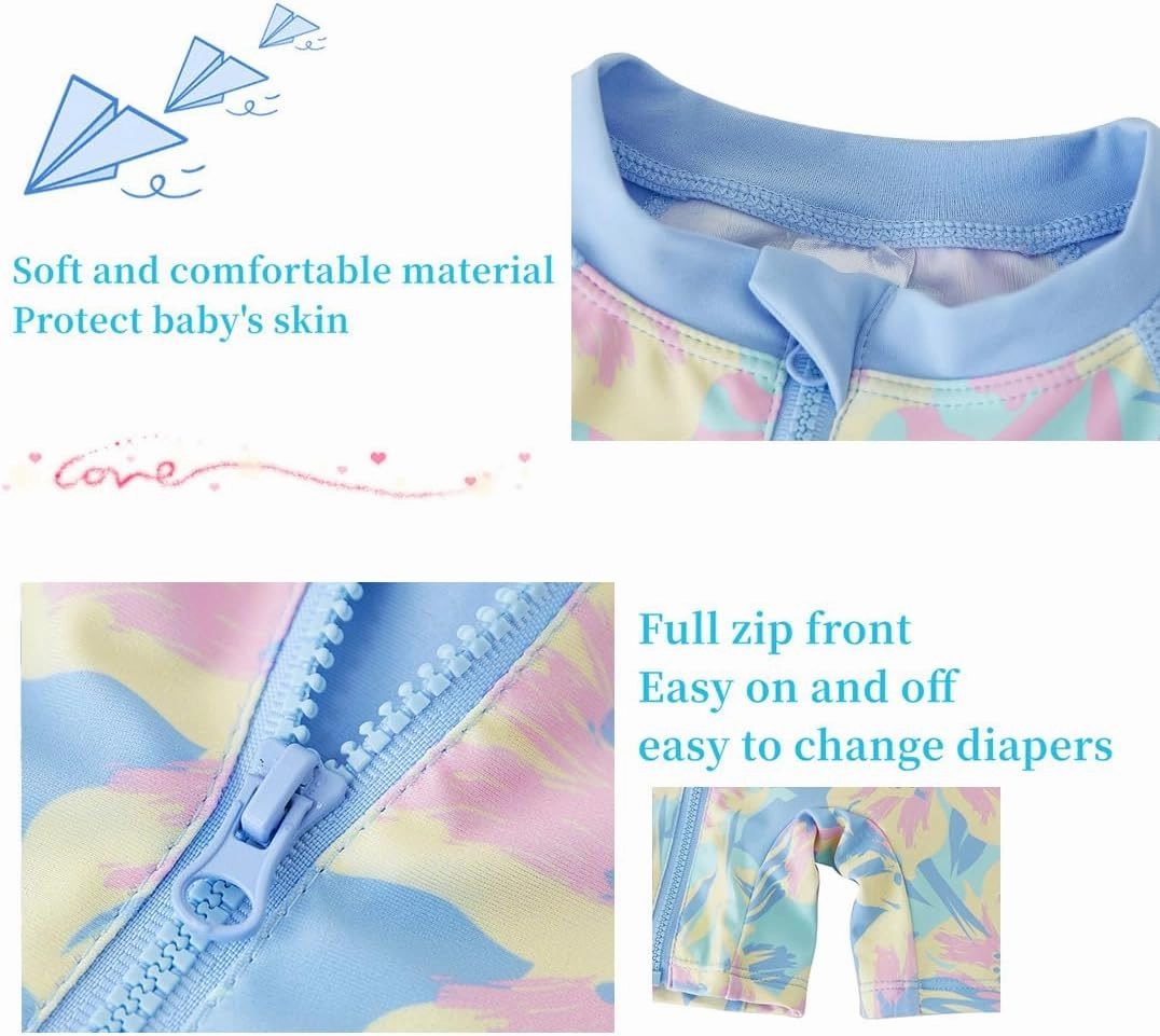 UMELOK Baby Girls' One Piece Swimsuit Full Zip UPF 50  Sun Protection Swimwear Rash Guard Swim Suit