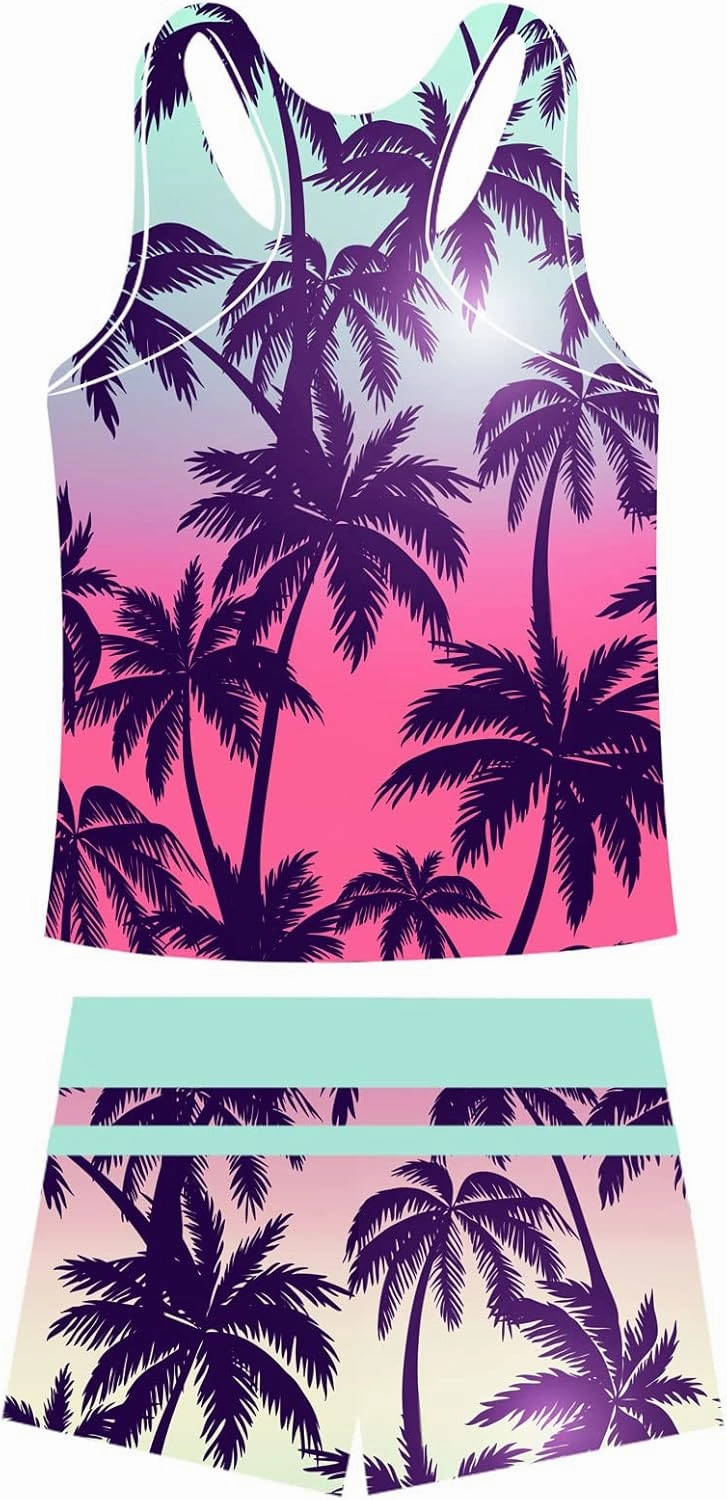 UNIFACO Girls Swimsuits Two Piece Tankini Bathing Suits Boyshort Summer Beach Rash Guard Swimwear for 4-13T