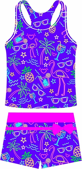 UNIFACO Girls Swimsuits Two Piece Tankini Bathing Suits Boyshort Summer Beach Rash Guard Swimwear for 4-13T