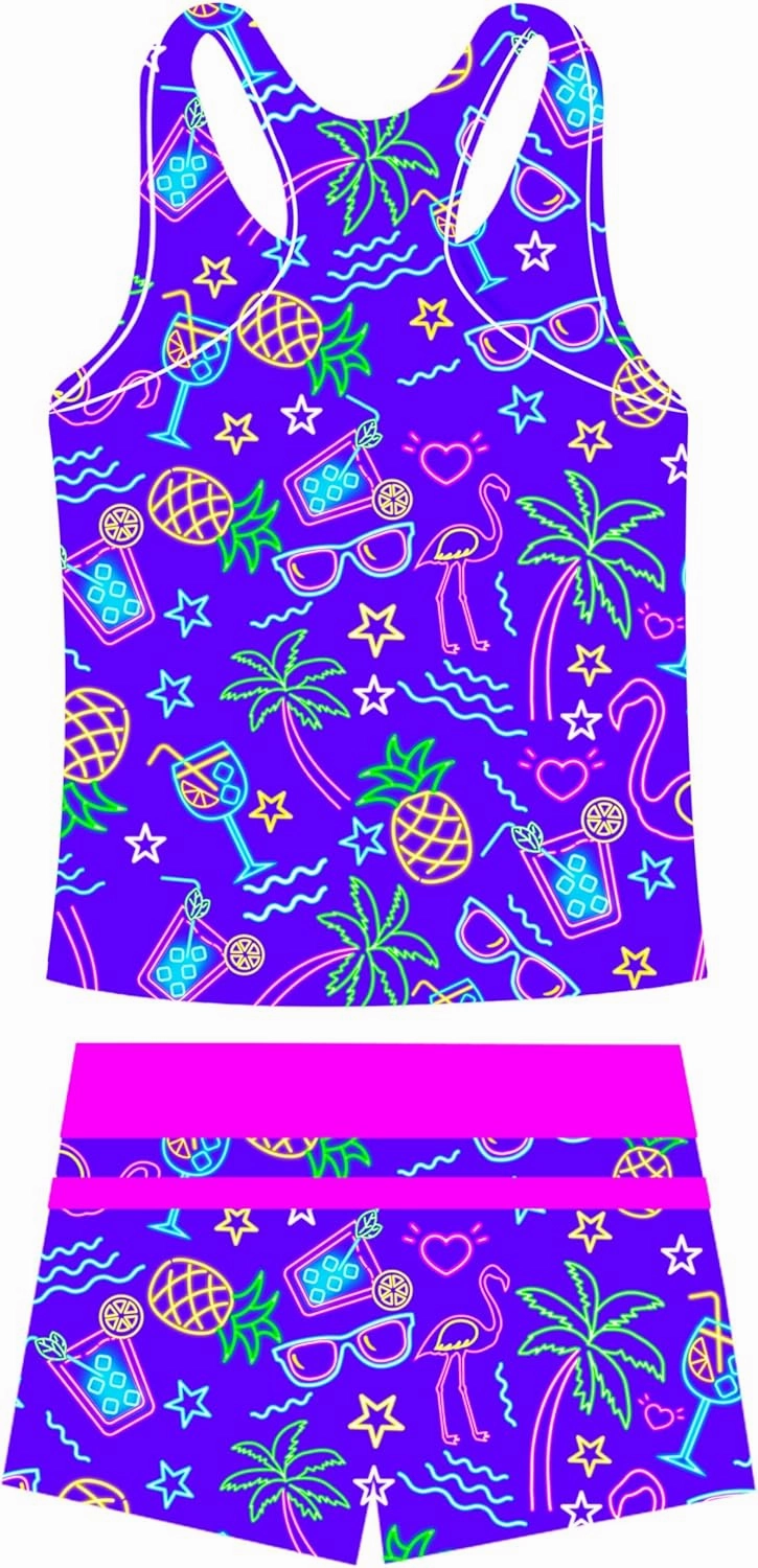 UNIFACO Girls Swimsuits Two Piece Tankini Bathing Suits Boyshort Summer Beach Rash Guard Swimwear for 4-13T