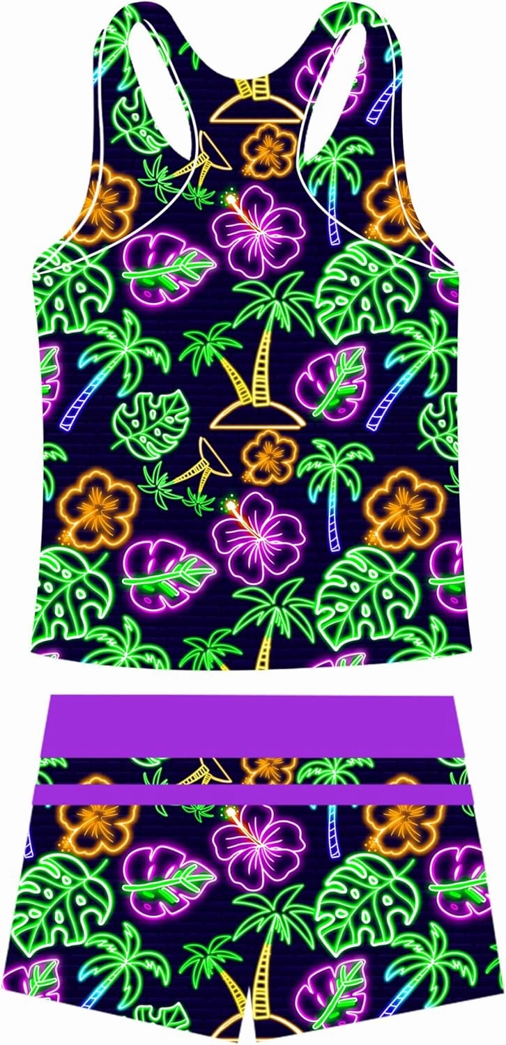 UNIFACO Girls Swimsuits Two Piece Tankini Bathing Suits Boyshort Summer Beach Rash Guard Swimwear for 4-13T