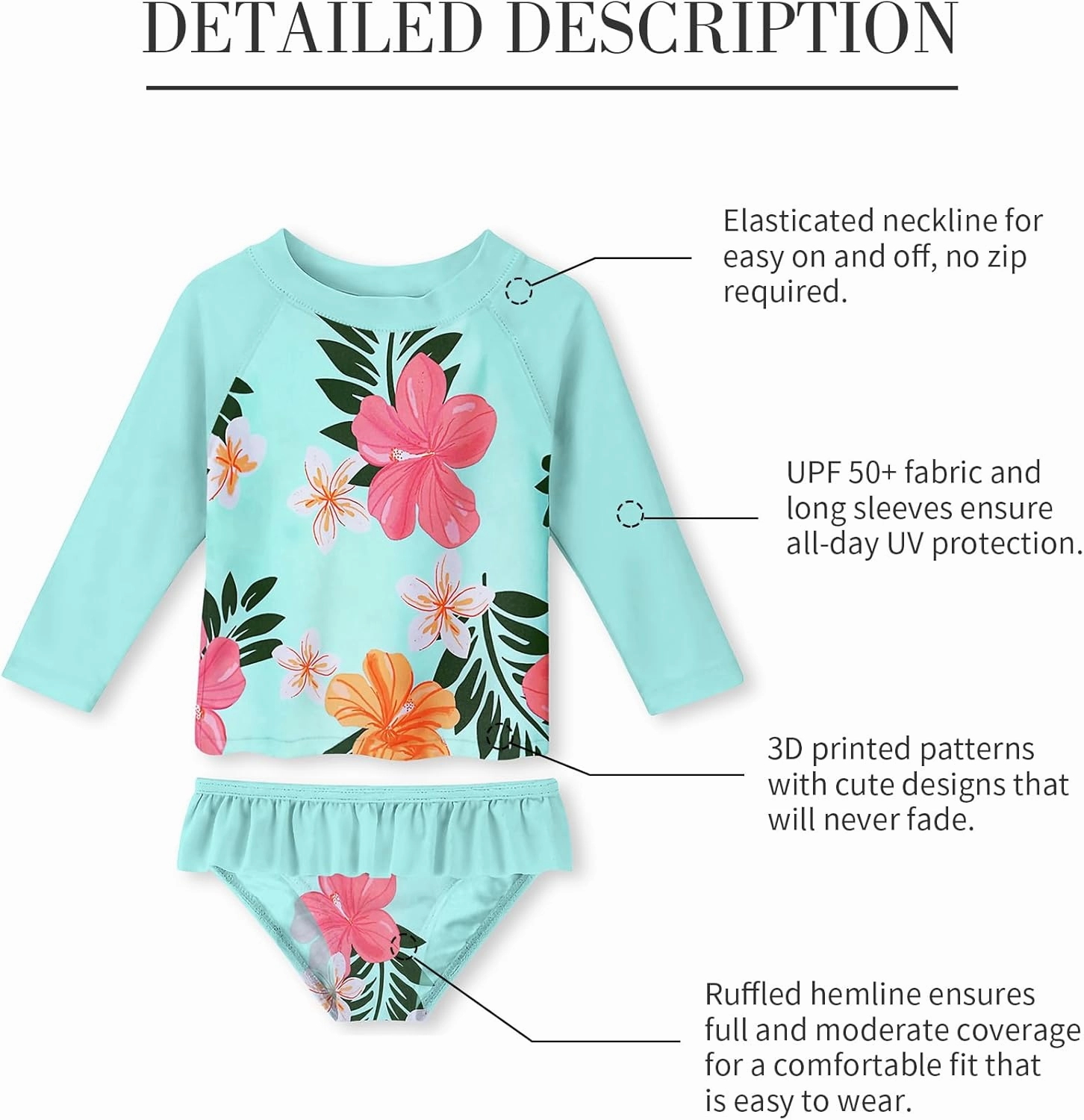 UNIFACO Toddler Girls Swimsuit Rashguard Set Summer Beach Breathable Tankini with UPF 50  Sun Protection 2-8T