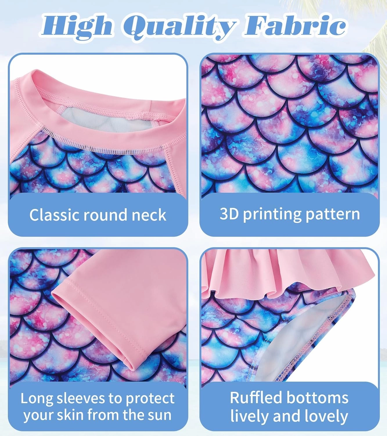 UNIFACO Toddler Girls Swimsuit Rashguard Set Summer Beach Breathable Tankini with UPF 50  Sun Protection 2-8T