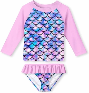 UNIFACO Toddler Girls Swimsuit Rashguard Set Summer Beach Breathable Tankini with UPF 50  Sun Protection 2-8T